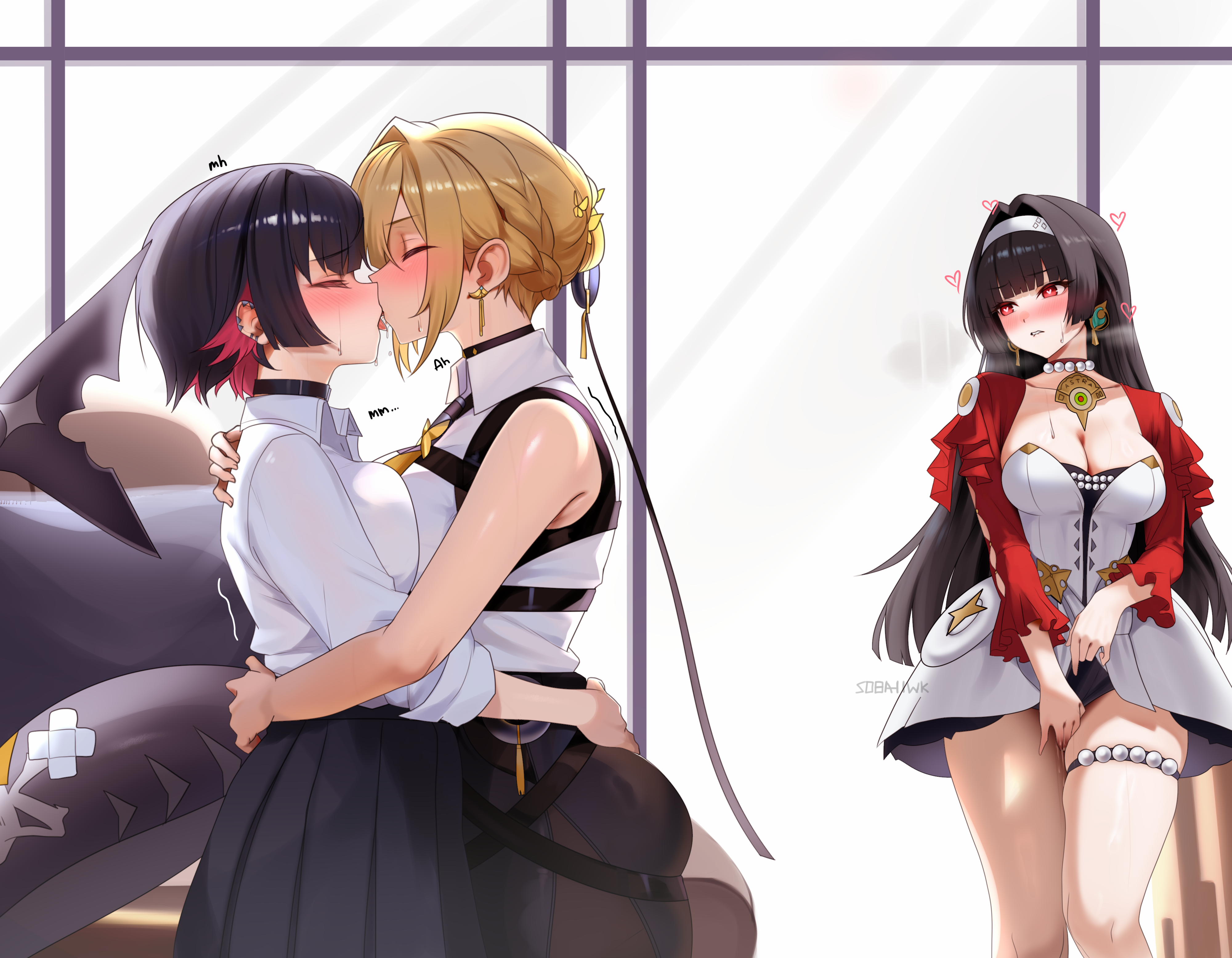 astra_yao dress ellen_joe evelyn_chevalier garter masturbation no_bra pussy_juice seifuku skirt_lift soba11 symmetrical_docking tail wet yuri zenless_zone_zero