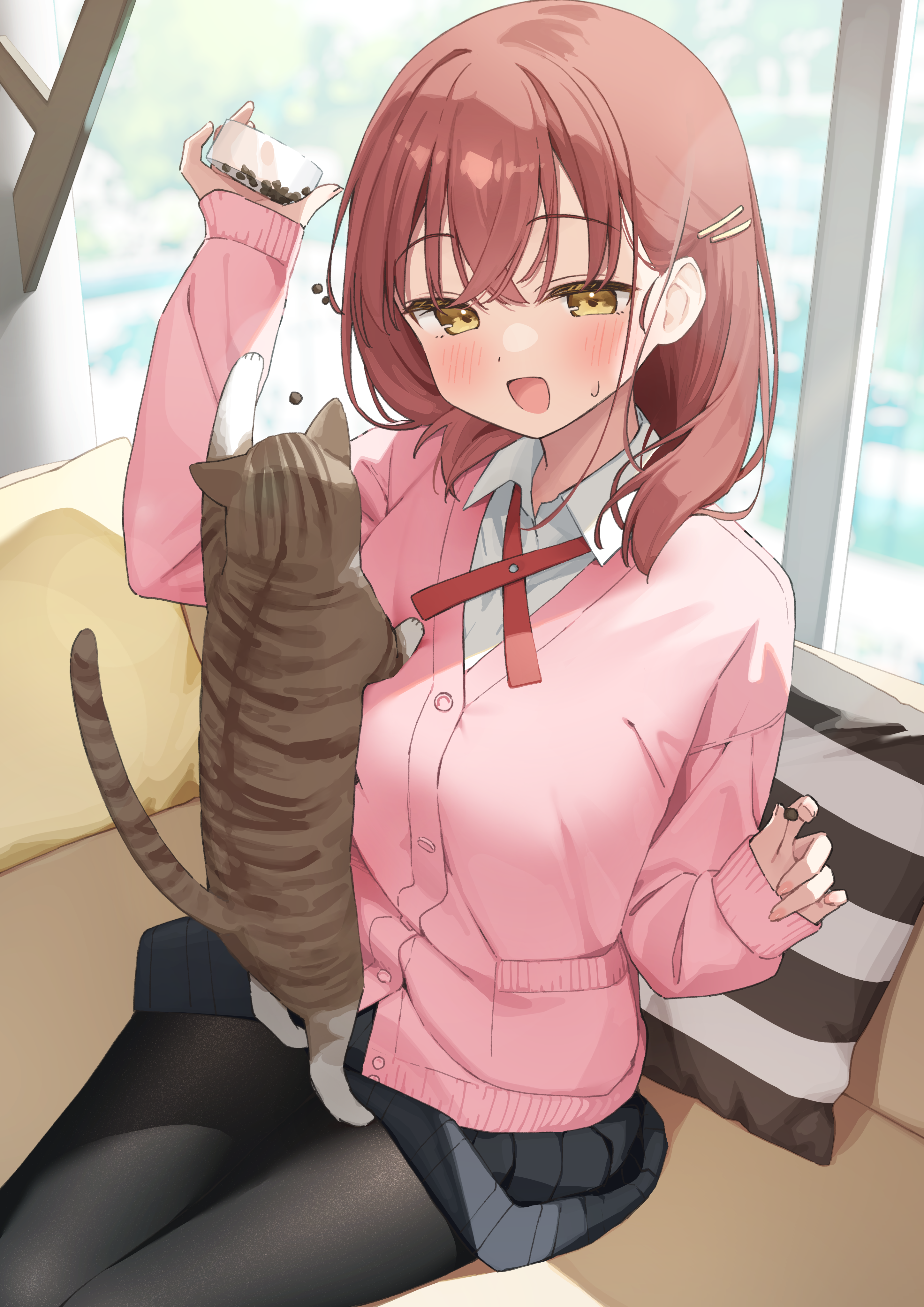 akari_(muninshiki) muninshiki neko pantyhose seifuku skirt_lift sweater