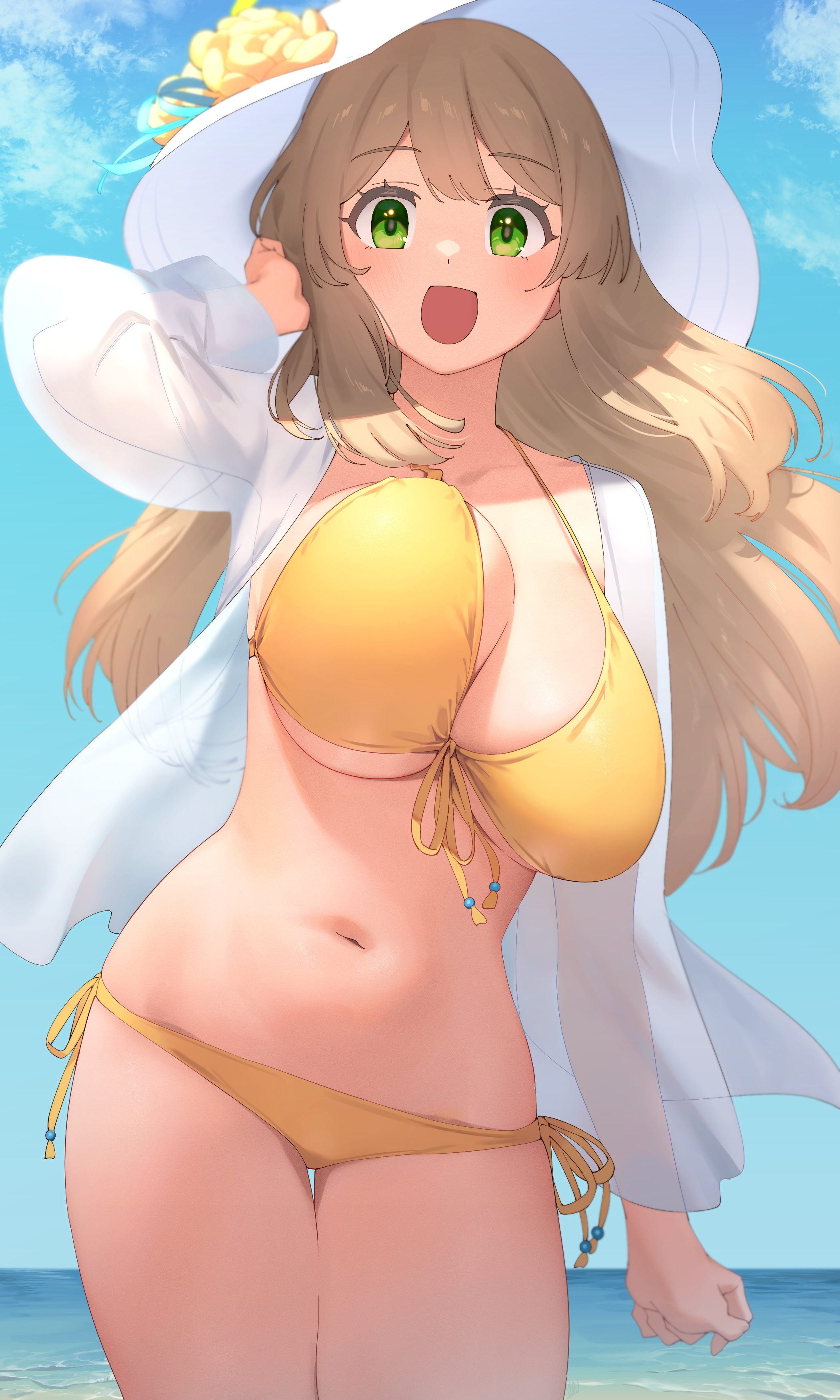 bikini blue_archive izayoi_nonomi open_shirt see_through swimsuits ubo_(ubo_tales)