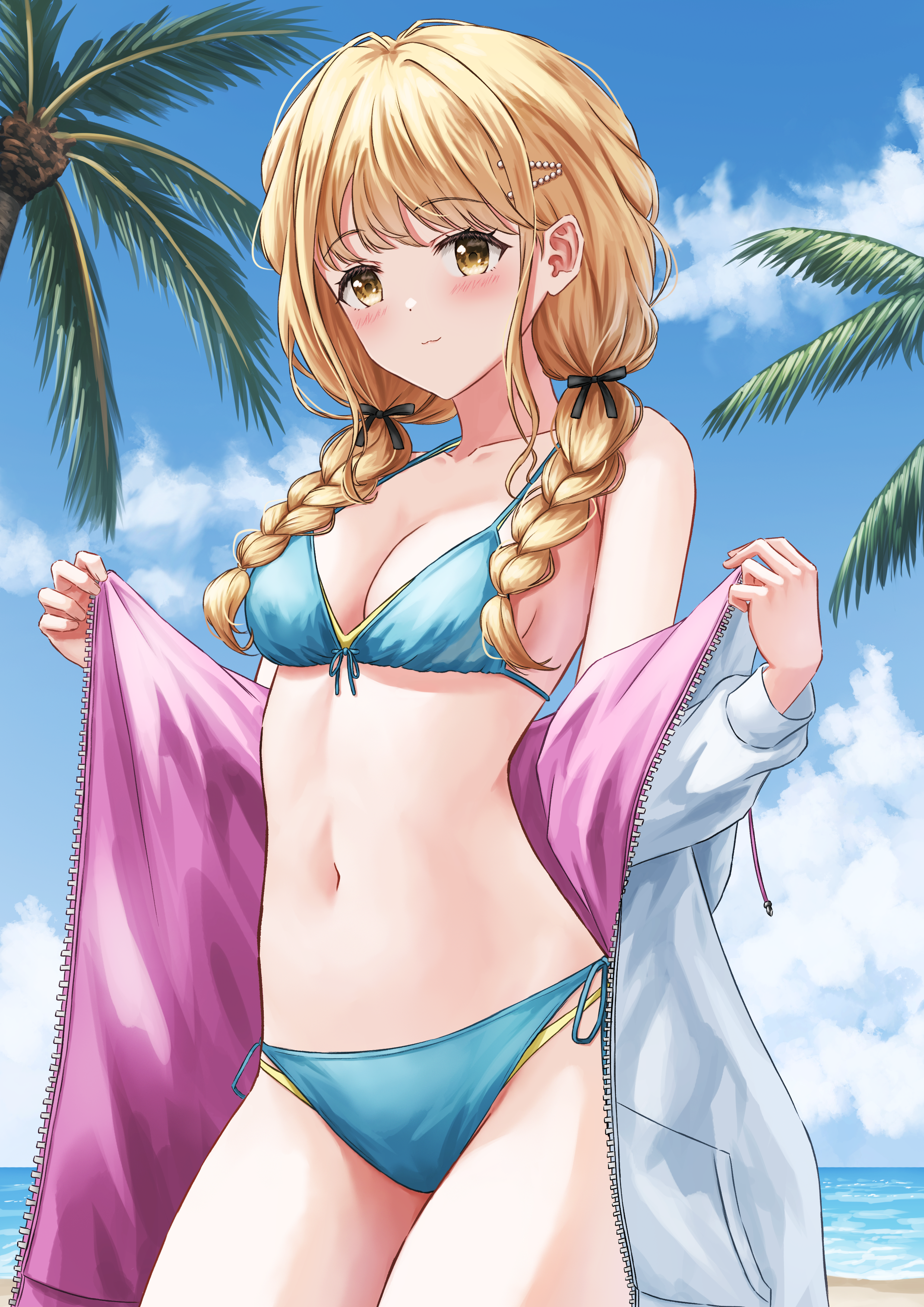 bikini fujita_kotone gakuen_idolm@ster open_shirt possible_duplicate rapnit swimsuits the_idolm@ster undressing