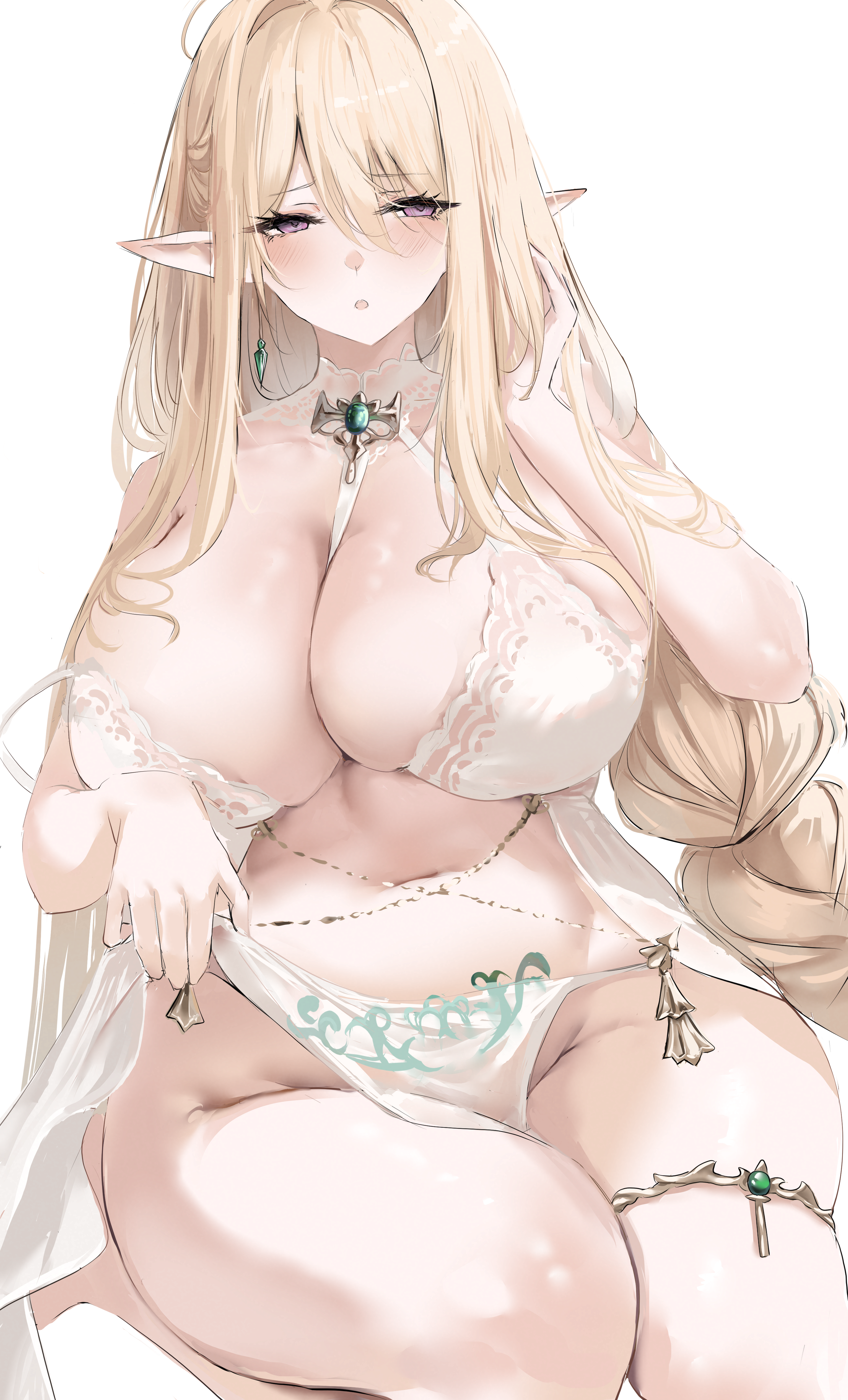 azur_lane garter gouden_leeuw_(azur_lane) liaowen no_bra nopan pointy_ears see_through tattoo