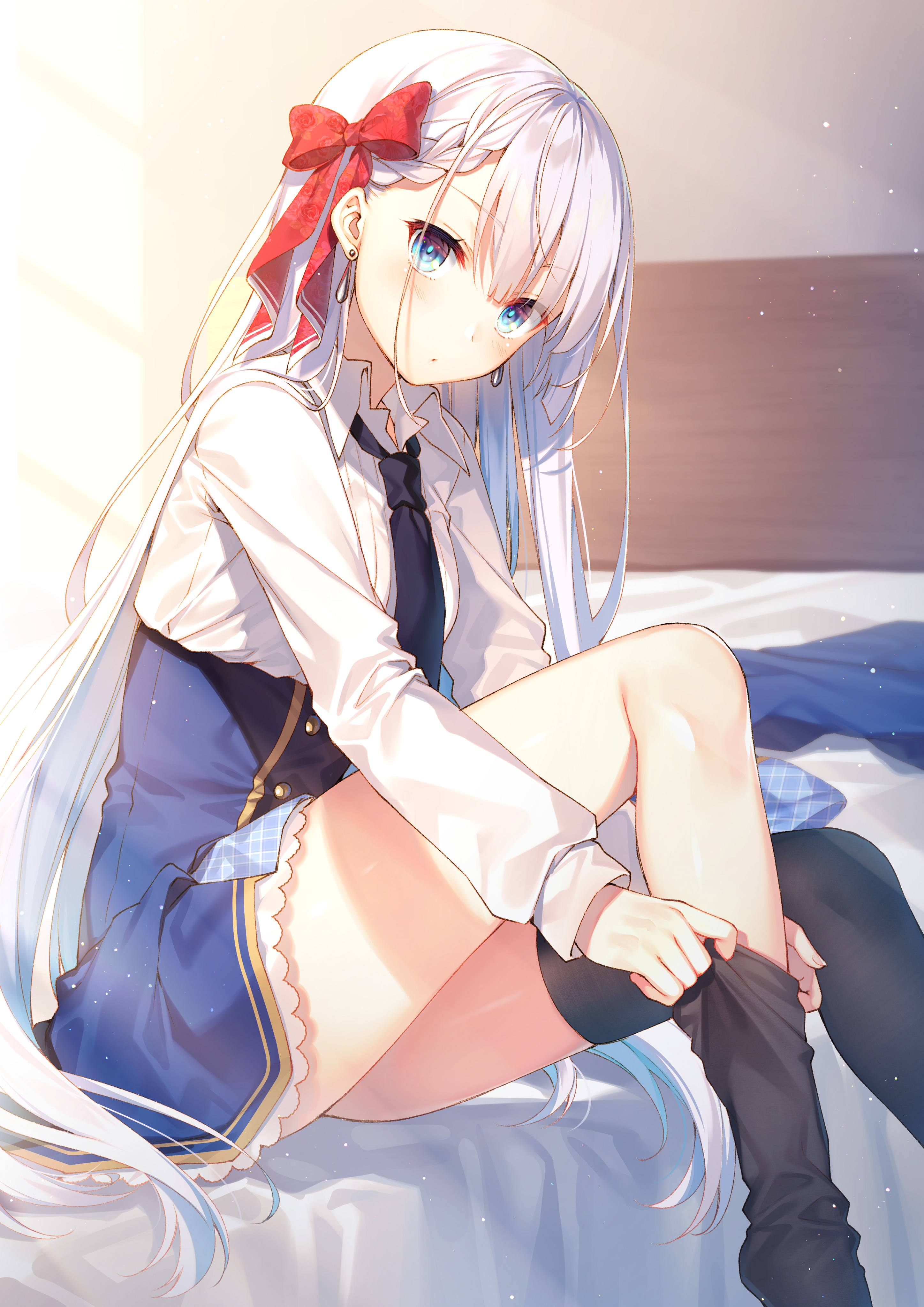 riselia_ray_crystalia seifuku seiken_gakuin_no_maken_tsukai skirt_lift thighhighs toosaka_asagi undressing