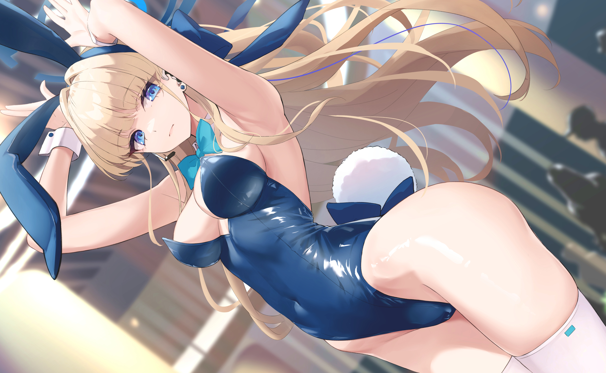 animal_ears asuma_toki blue_archive bunny_ears bunny_girl halo mirea no_bra tail thighhighs