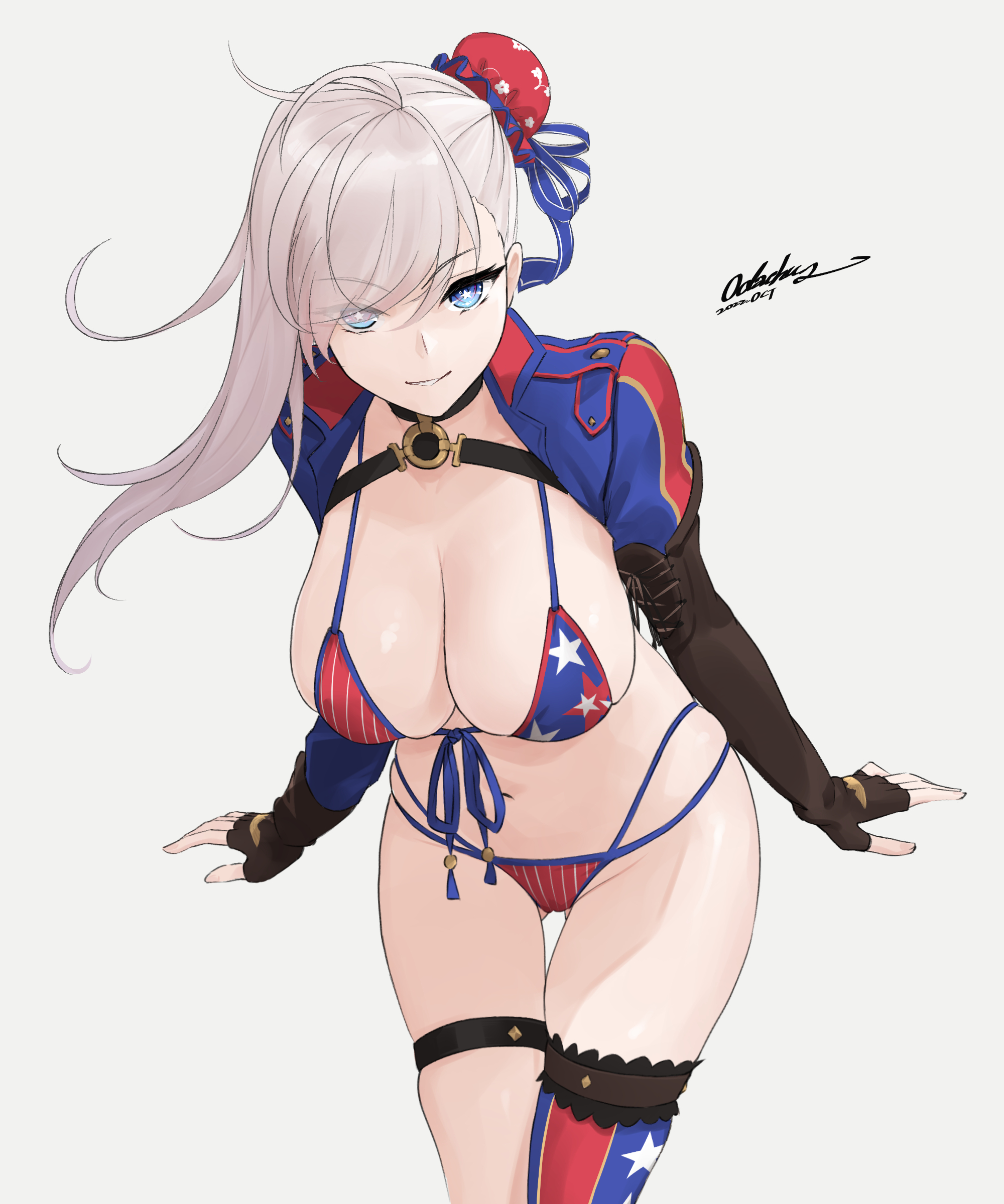 bikini fate/grand_order garter miyamoto_musashi_(fate) odachu swimsuits thighhighs