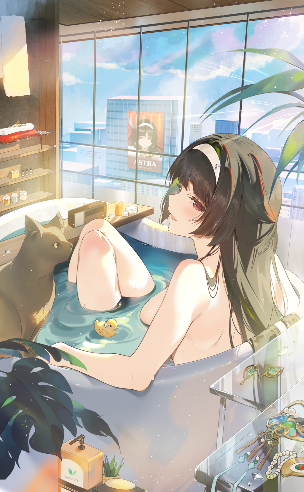 astra_yao bathing necomi neko topless wet zenless_zone_zero