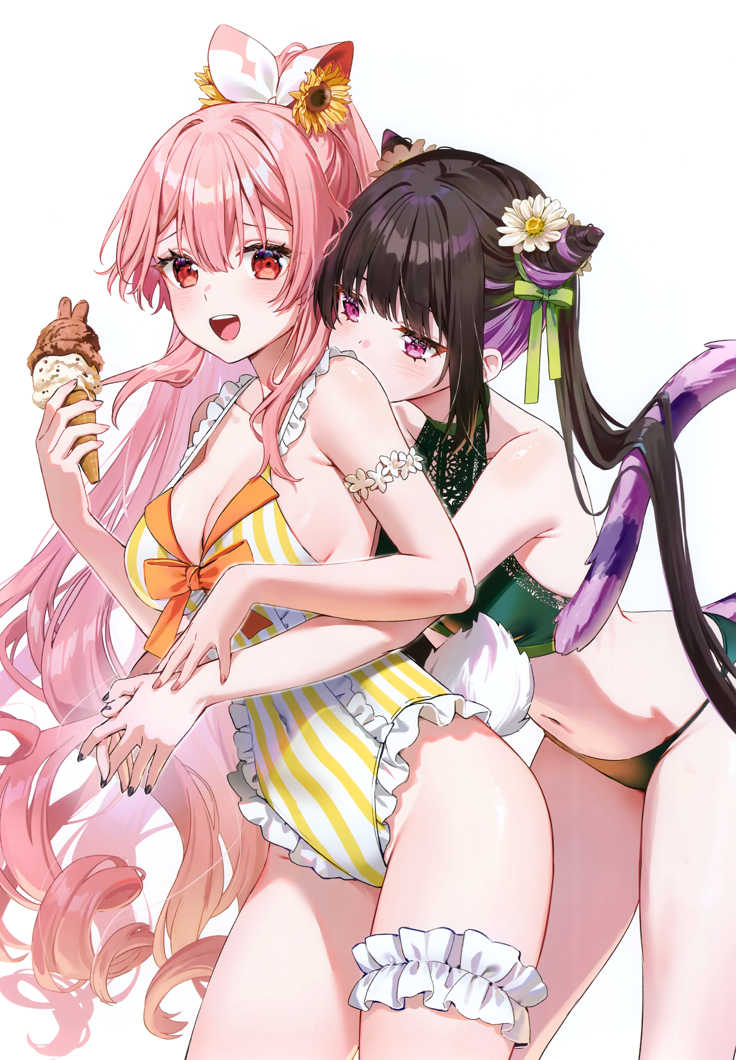 animal_ears atelier_live bikini bunny_ears garter rosuuri rosuuri_(circle) rosuuri_(vtuber) swimsuits tail yuri