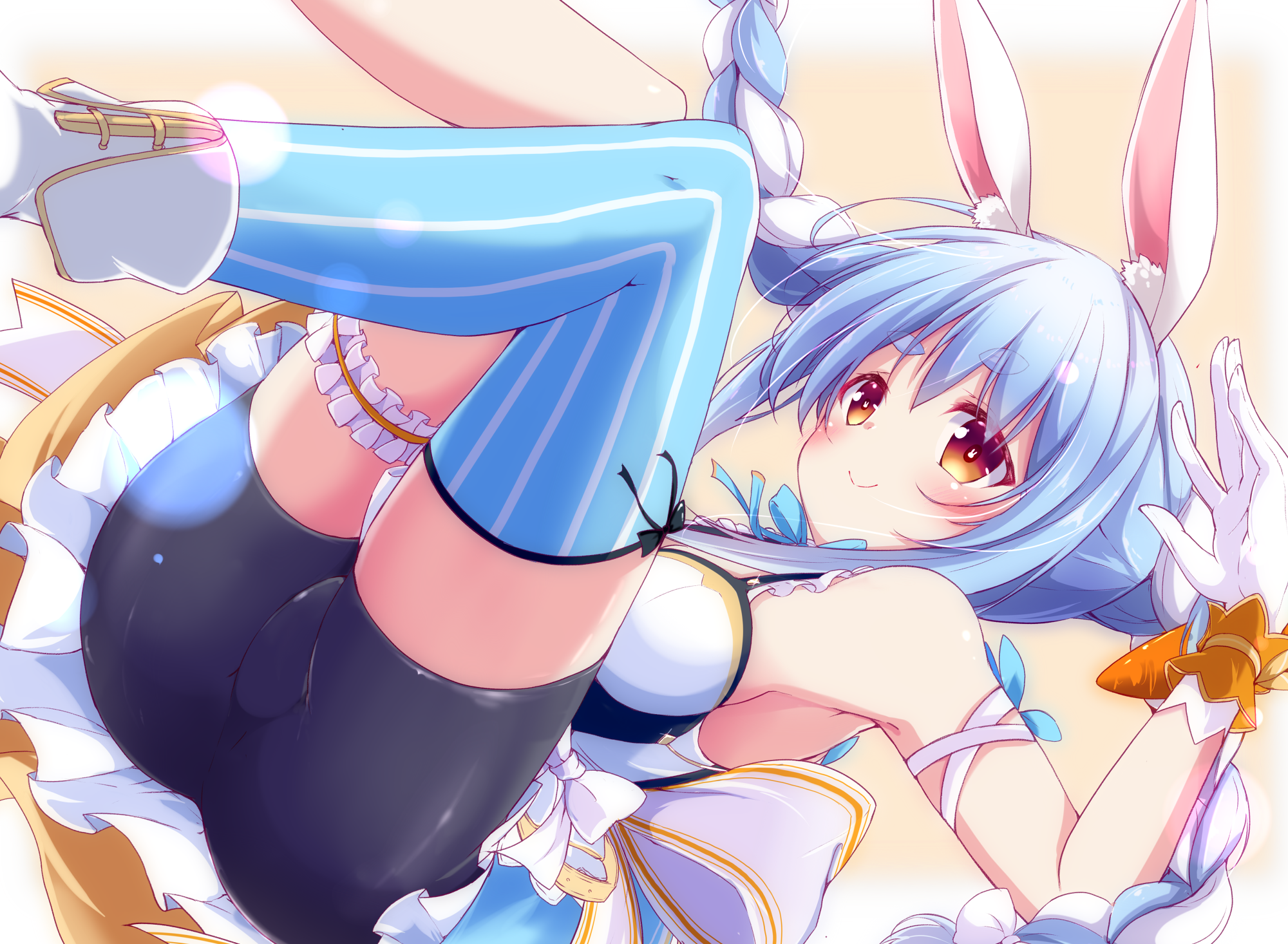 animal_ears bike_shorts bunny_ears garter hololive nanaume_(shichimi_tougarashi) thighhighs usada_pekora