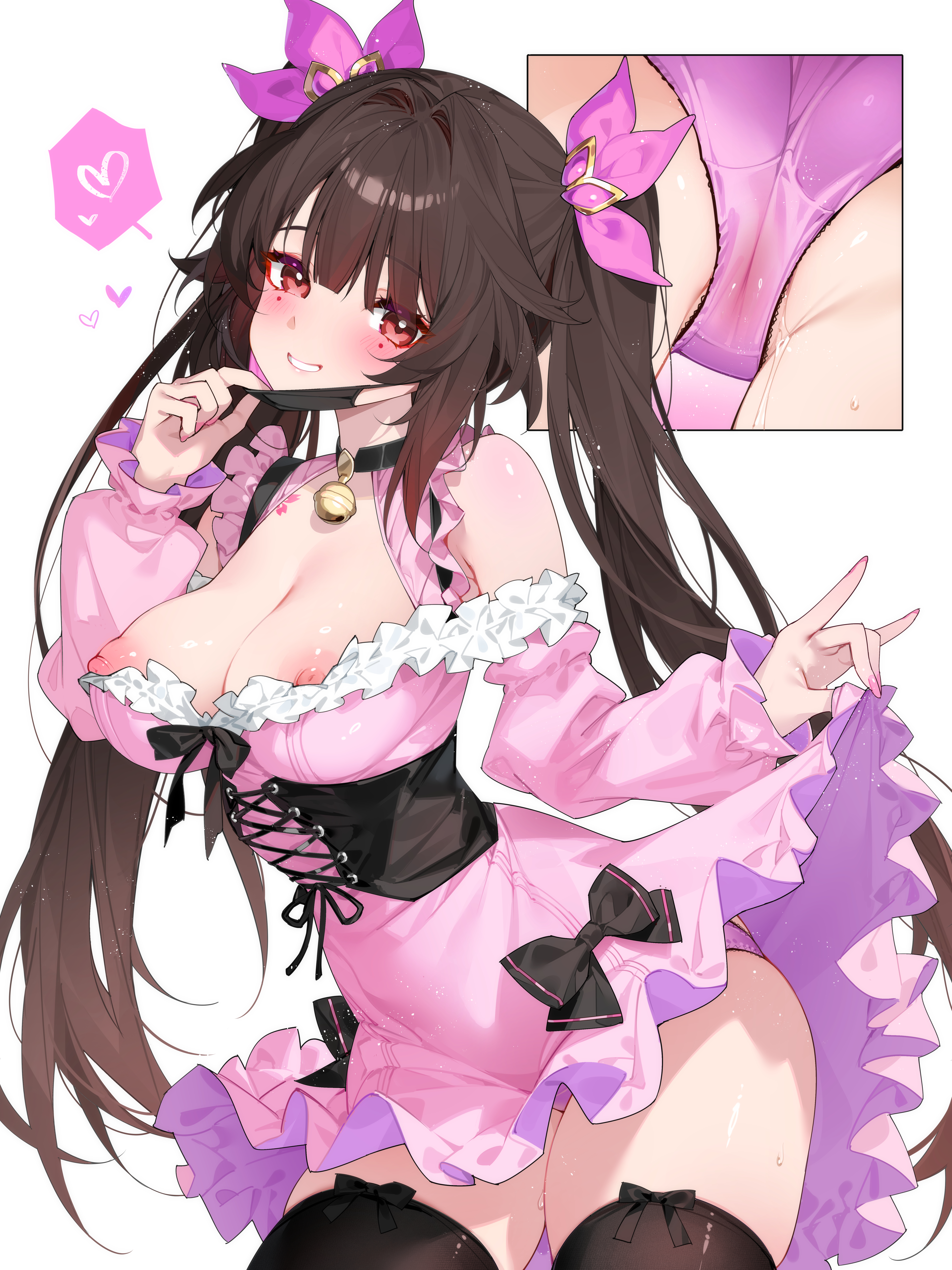 dress honkai:_star_rail nipples no_bra pantsu pussy_juice skirt_lift sparkle thighhighs waterring