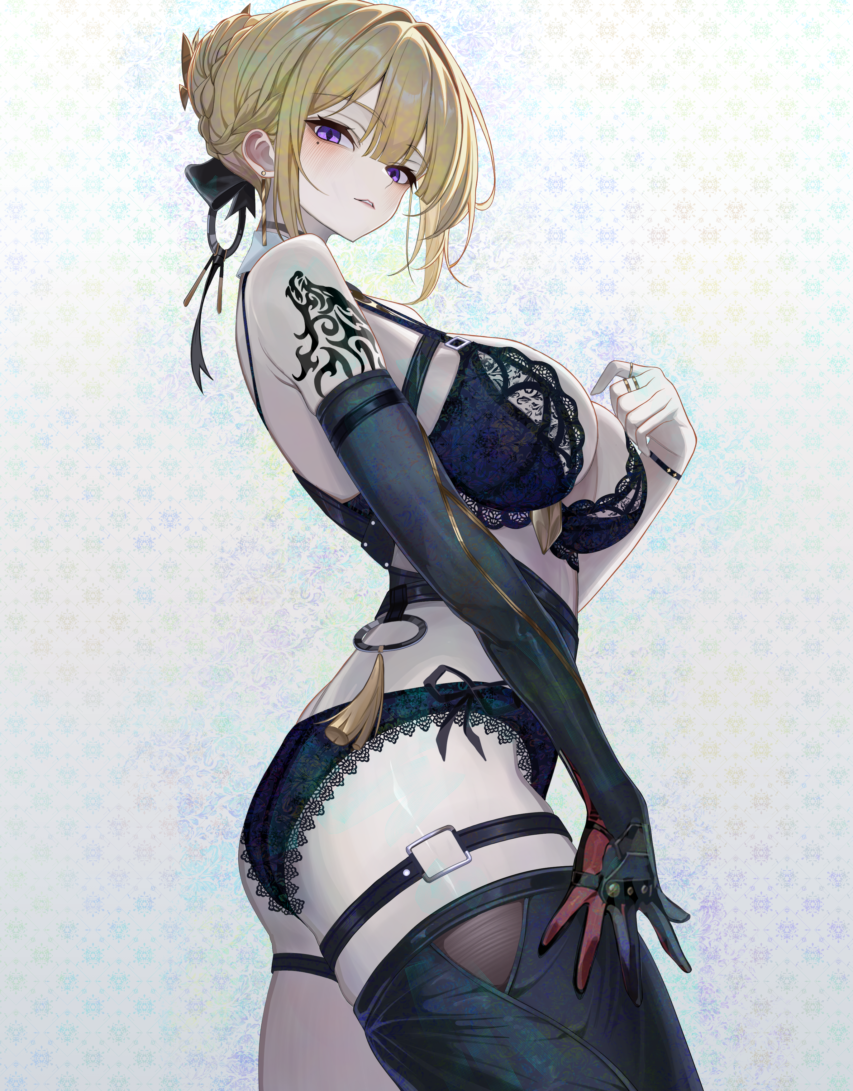 bra evelyn_chevalier garter pannko6216 pantsu tattoo thighhighs zenless_zone_zero