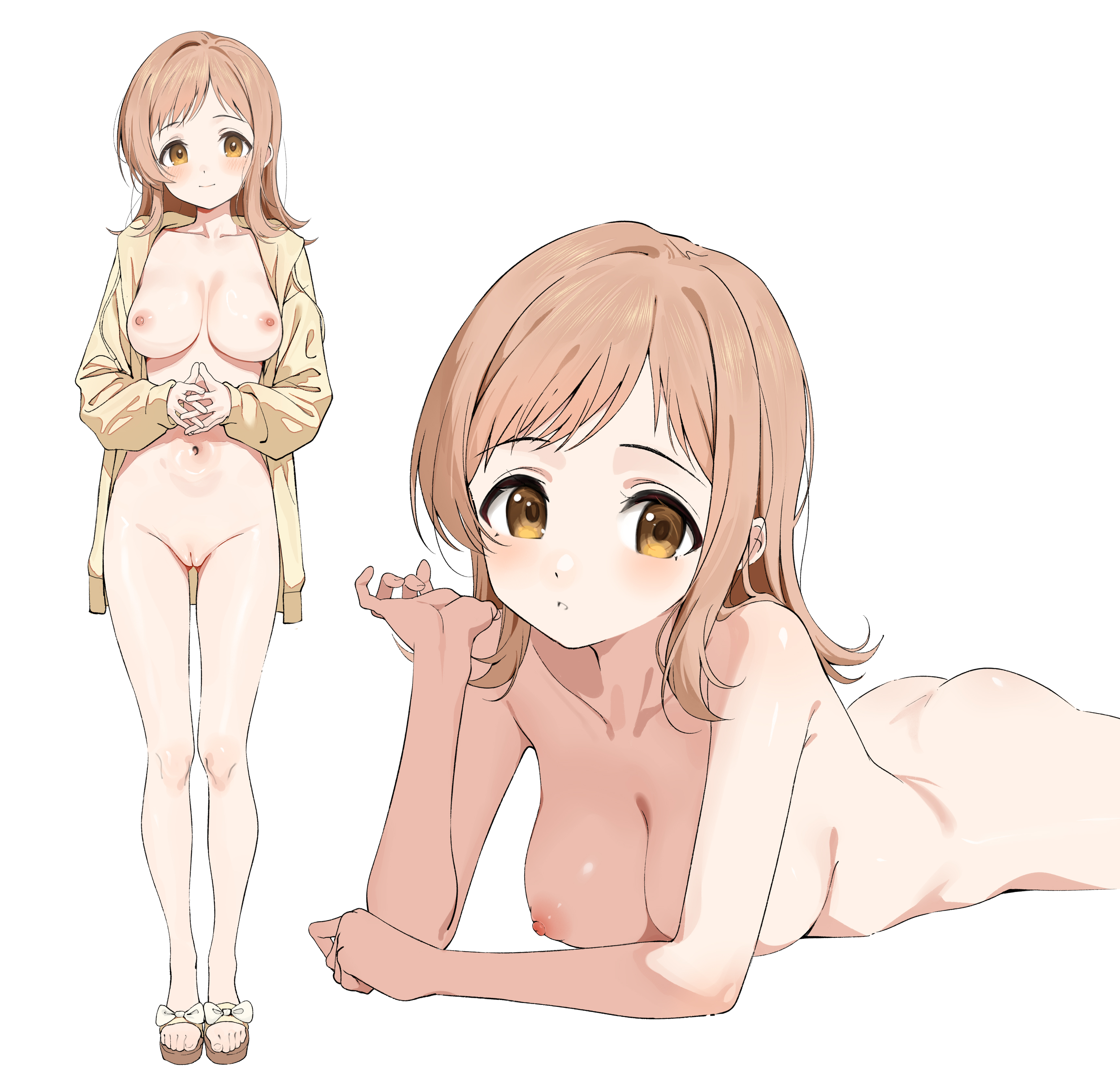 bottomless breasts gin00 naked nipples no_bra open_shirt pussy sakuragi_mano the_idolm@ster the_idolm@ster_shiny_colors uncensored