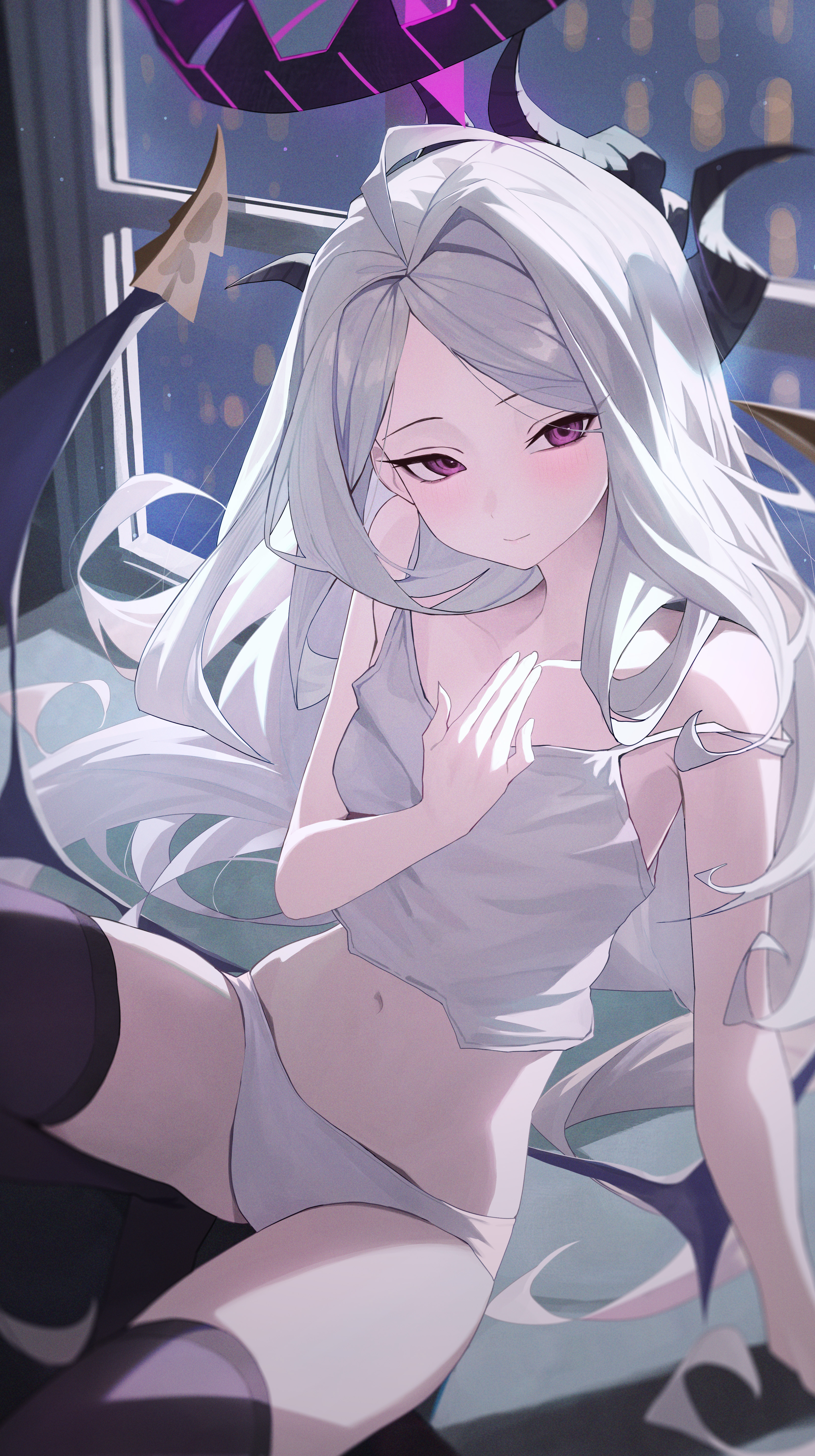 blue_archive devil halo horns loli no_bra pantsu re_naya sorasaki_hina thighhighs wings