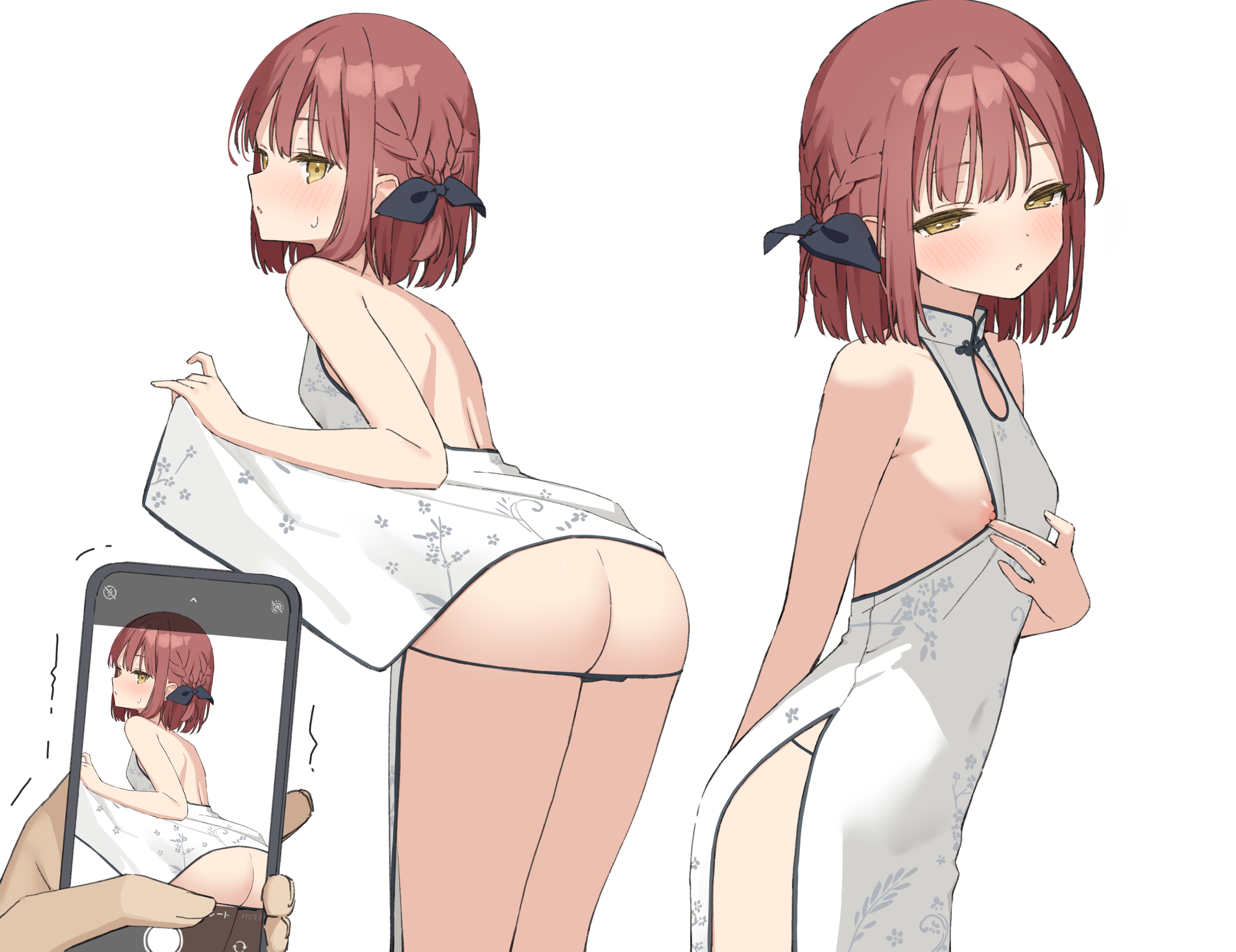 ass breasts chinadress detexted kazari_(muninshiki) loli muninshiki nipples no_bra pantsu panty_pull skirt_lift