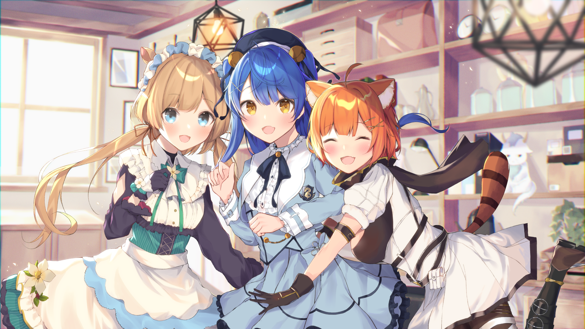 amamiya_kokoro animal_ears eli_conifer maid misono_nasubi nijisanji ratna_petit skirt_lift tail wallpaper