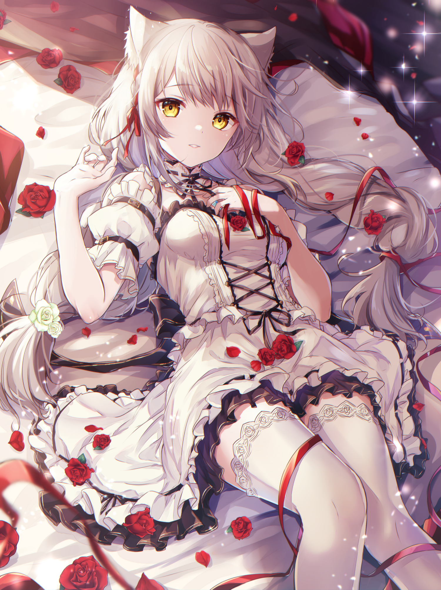 animal_ears dress mio_(xenoblade_3) nekomimi thighhighs ui_frara xenoblade_(series) xenoblade_3