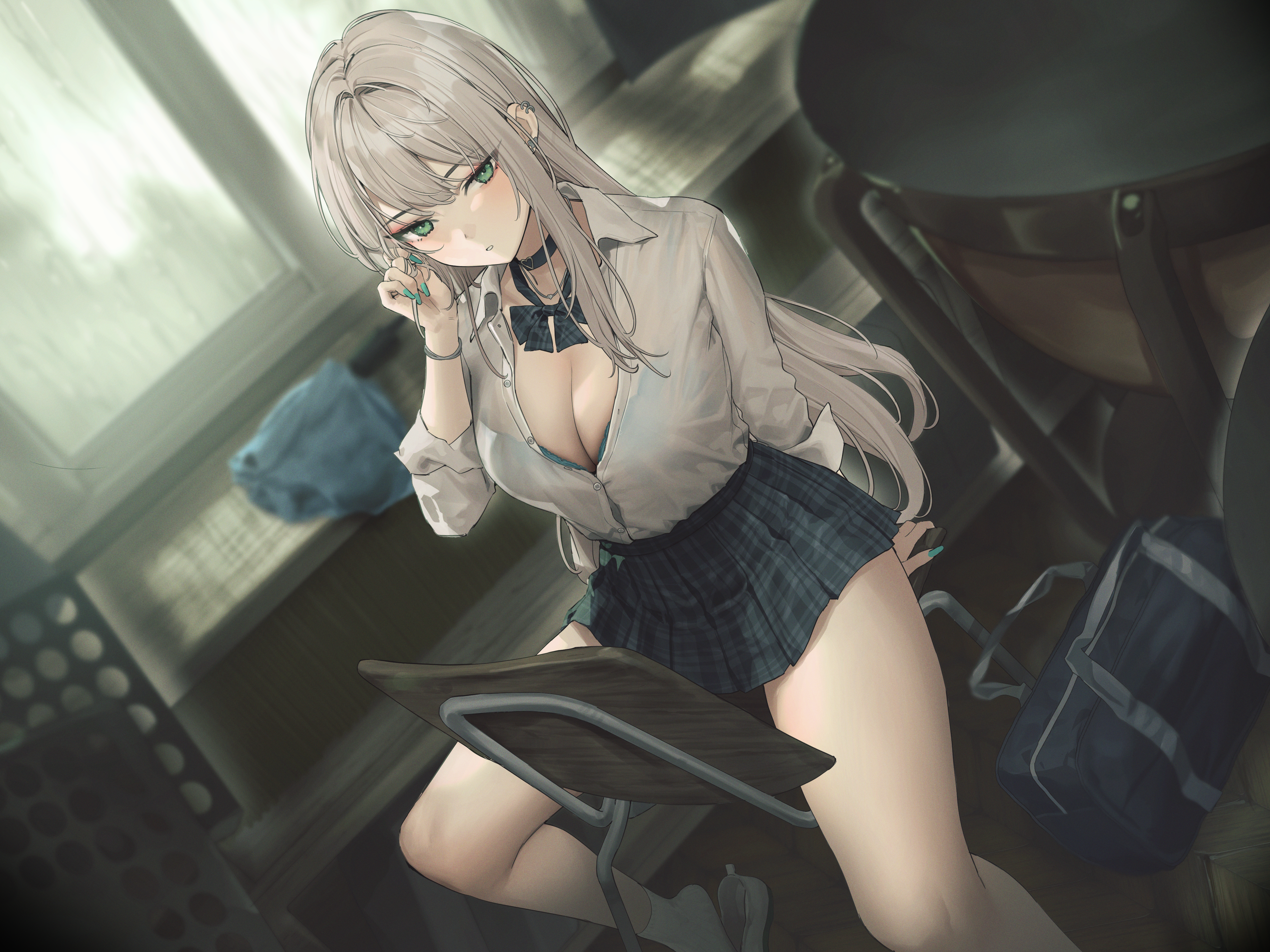 bra hiyashi_mirano open_shirt see_through seifuku