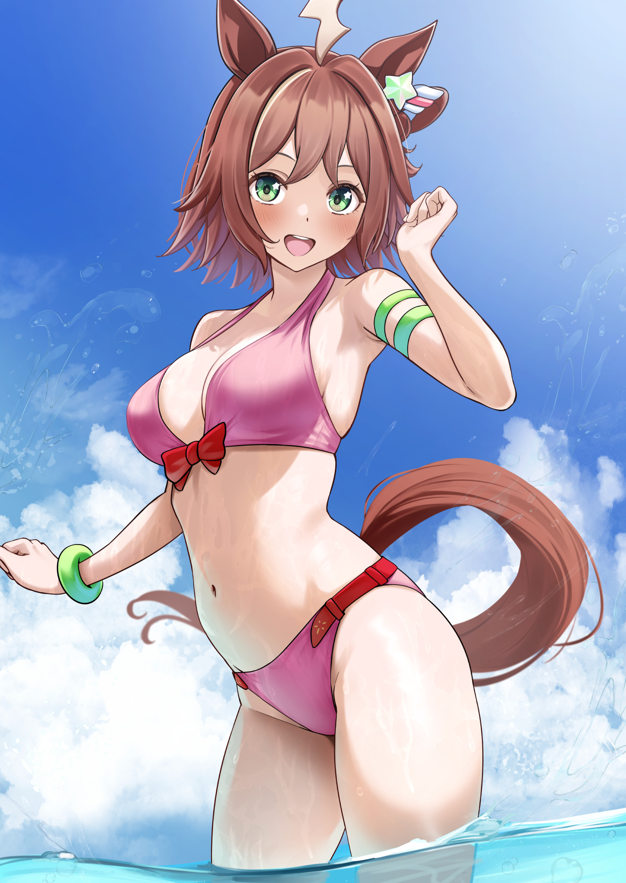 animal_ears bikini herohero_illust rhein_kraft_(umamusume) swimsuits tail uma_musume_pretty_derby wet