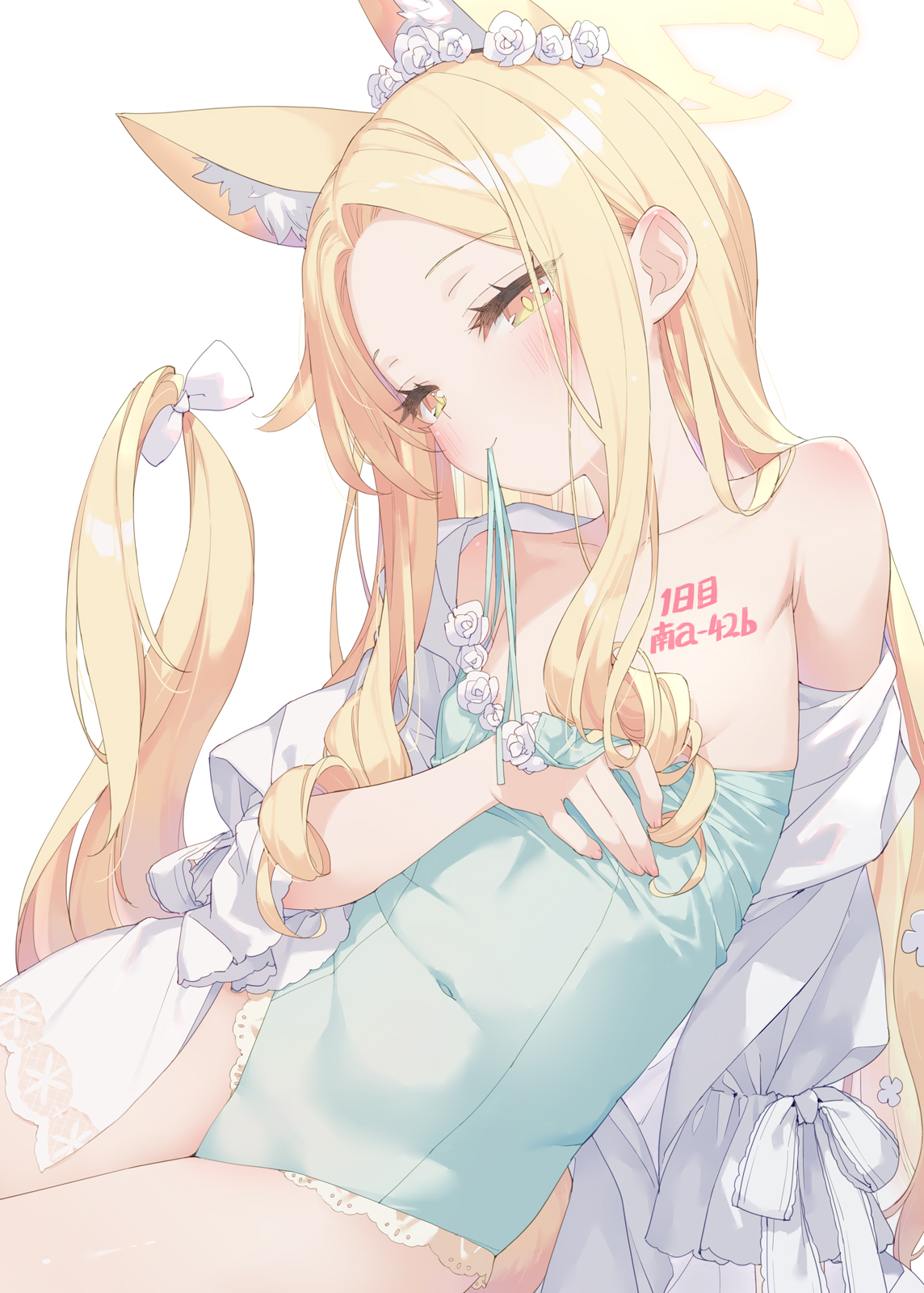 animal_ears blue_archive breasts halo kani_biimu kitsune loli swimsuits tail tattoo yurizono_seia