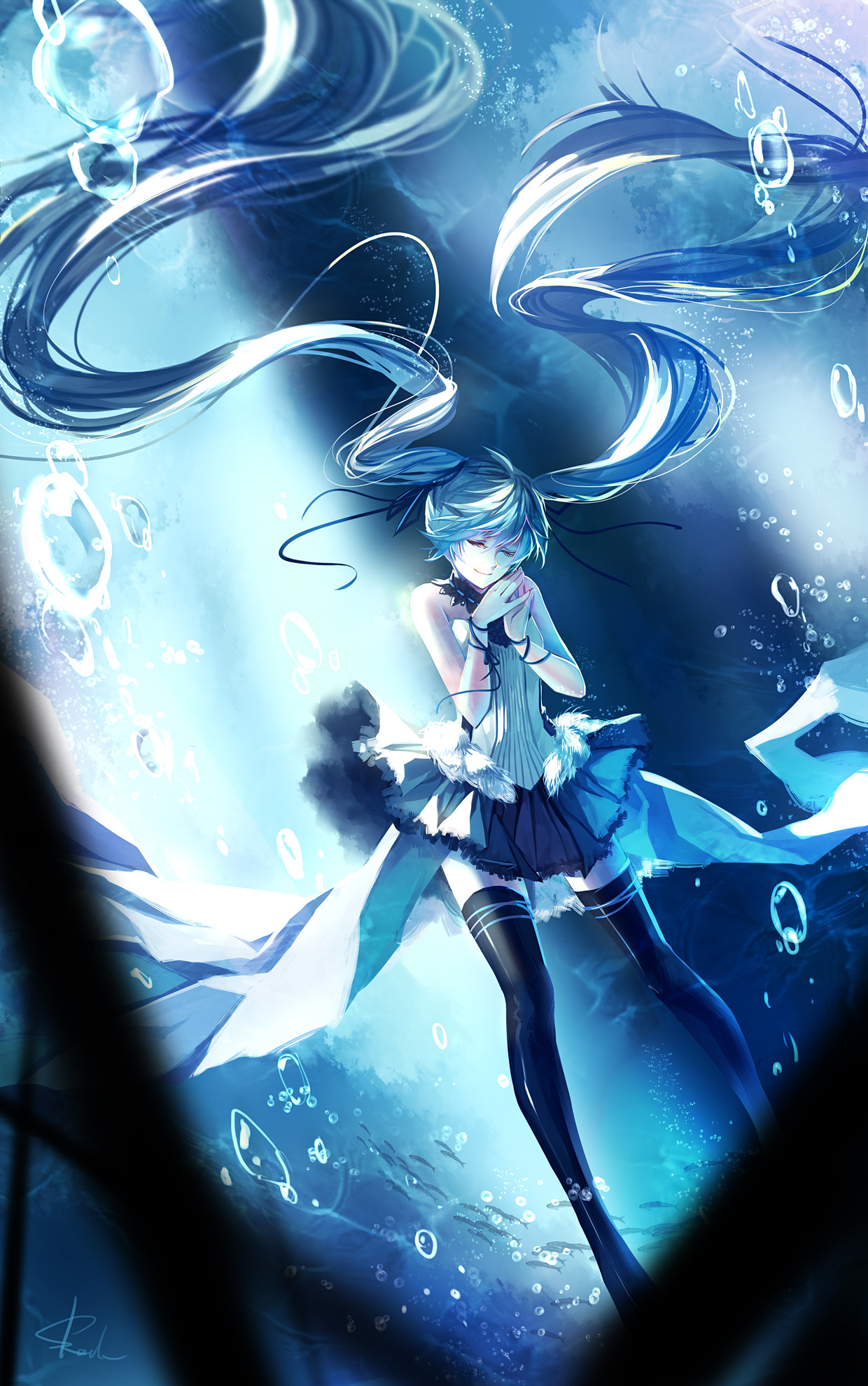 7th_dragon 7th_dragon_2020 dress hatsune_miku skade thighhighs vocaloid