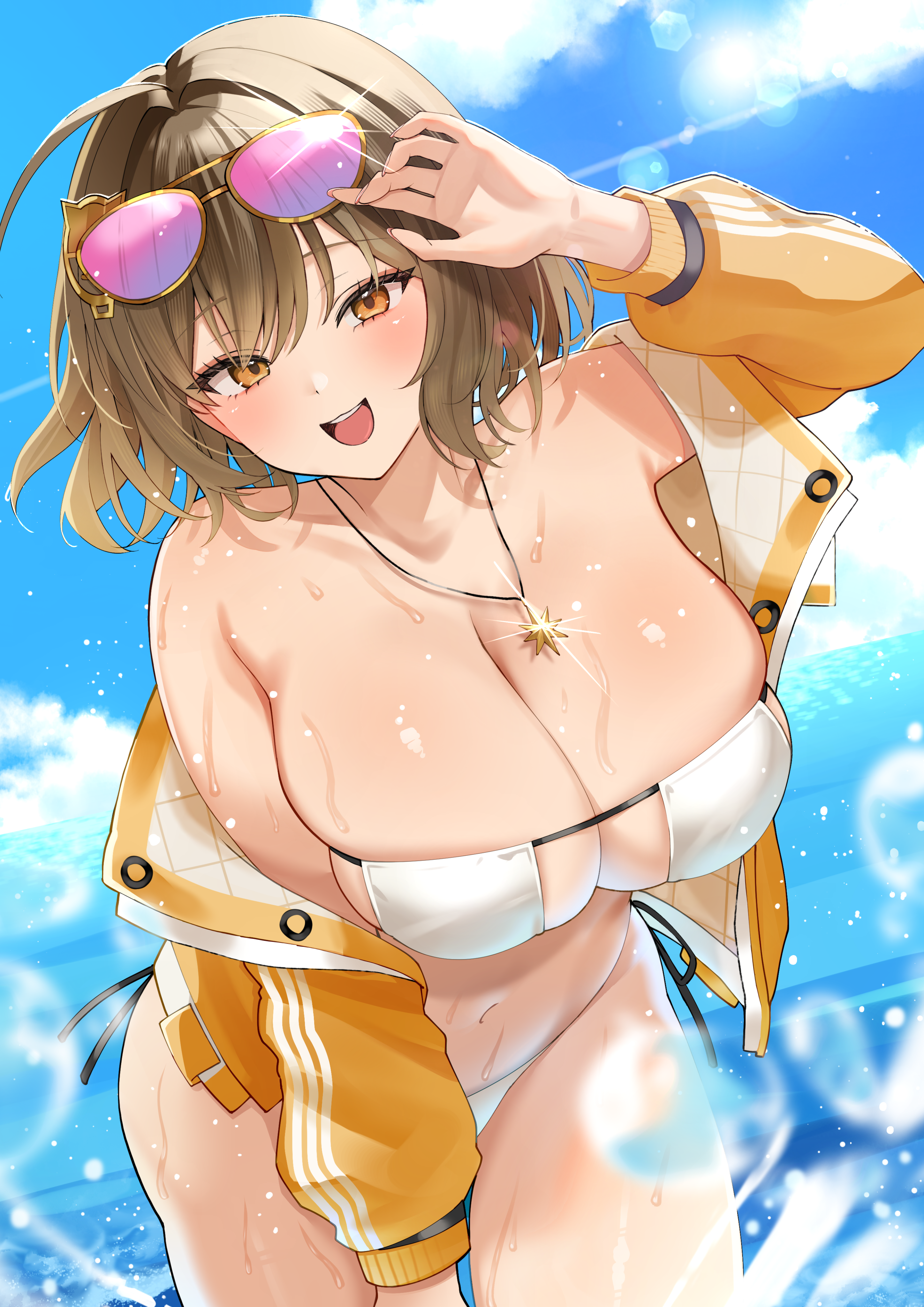 anis bikini goddess_of_victory:_nikke megane nigi_(ngmnoym) open_shirt swimsuits wet