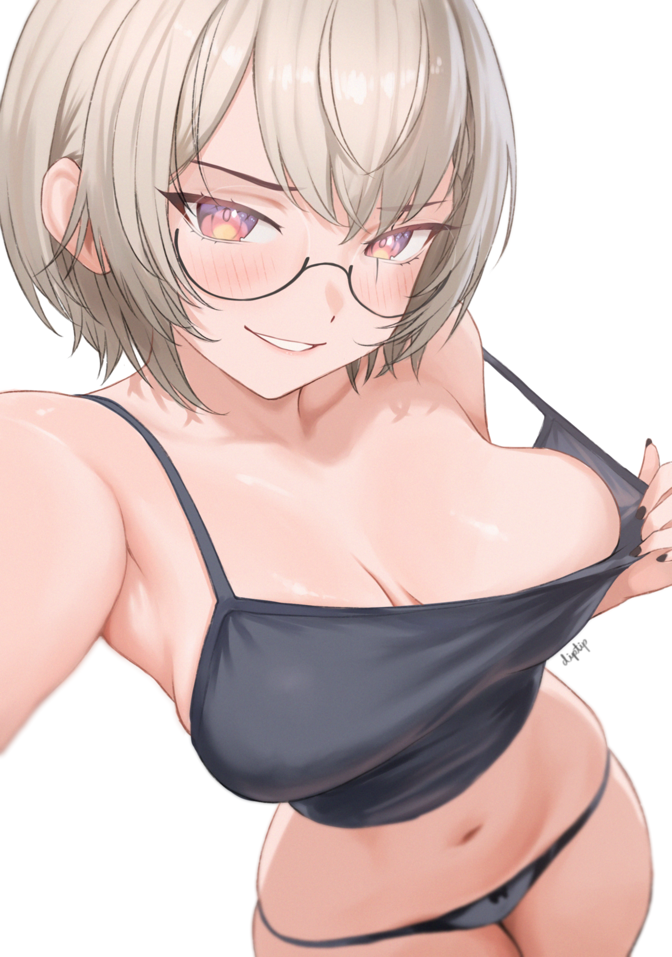 diptip indie_virtual_youtuber megane no_bra pantsu saruei_(vtuber) selfie undressing