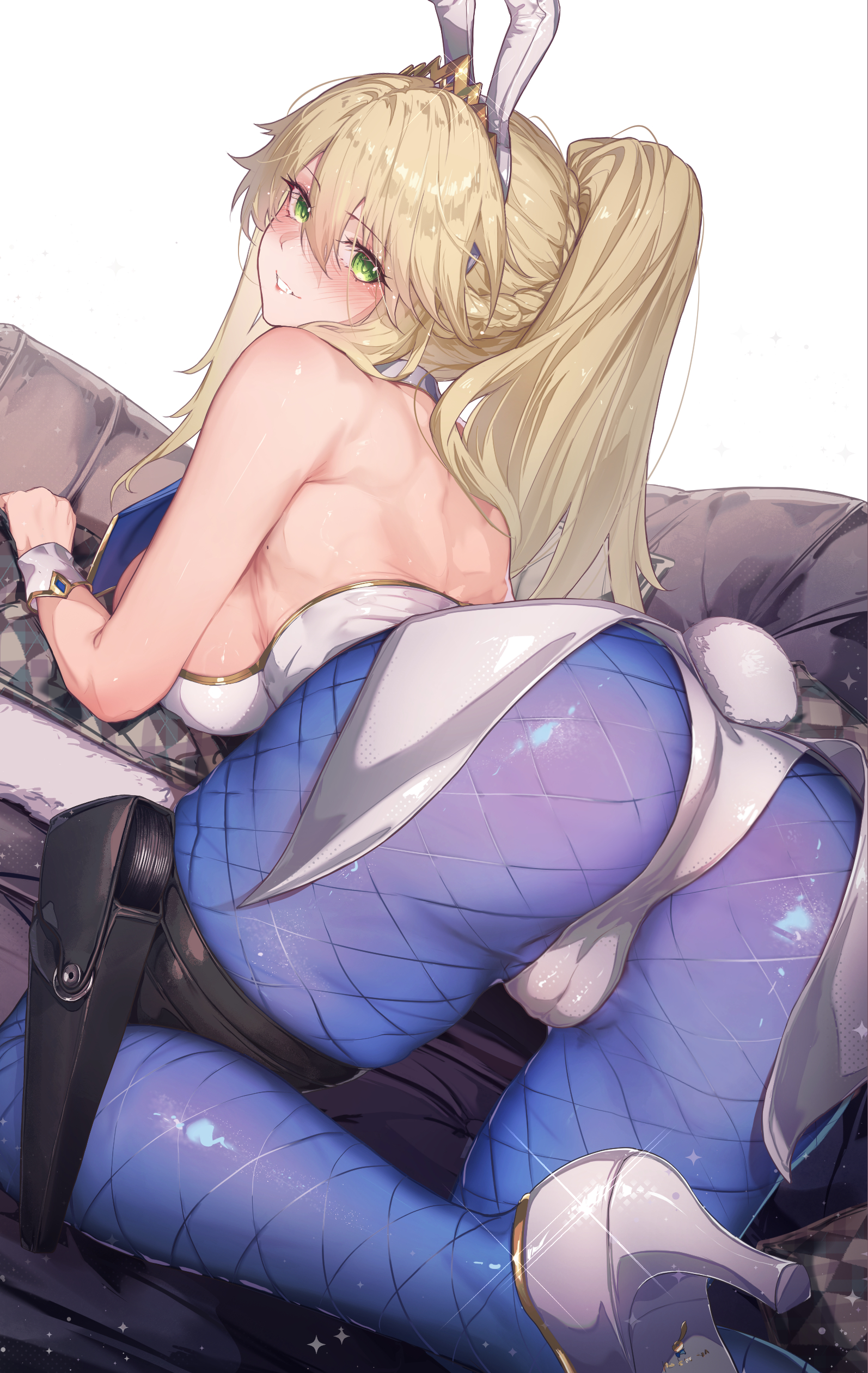animal_ears artoria_pendragon_(fate) bunny_ears bunny_girl cameltoe fate/grand_order garter no_bra pantyhose tail ura_illust