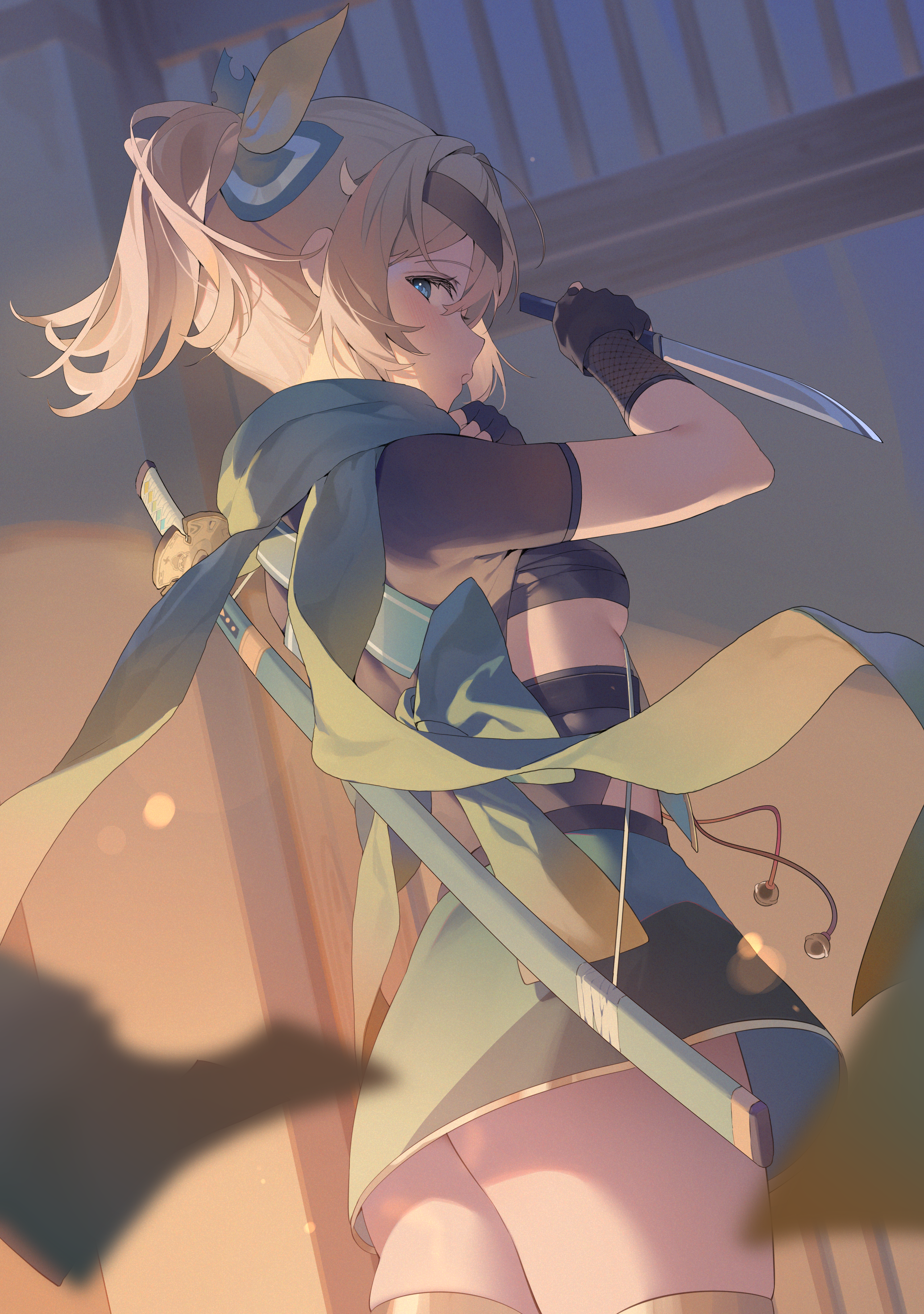 fishnets hana_mori hololive japanese_clothes kazama_iroha ninja sarashi sword
