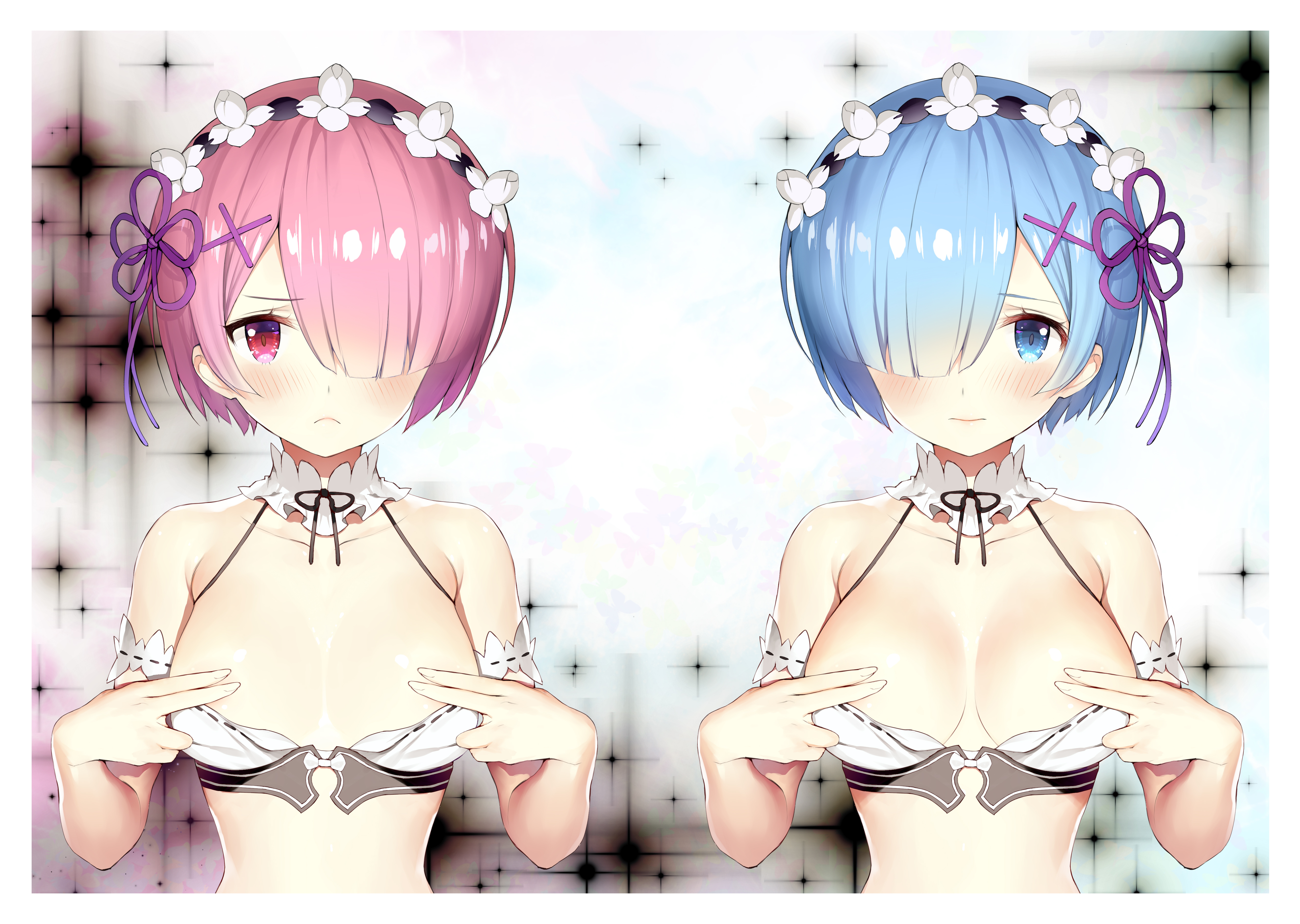 bra gaou ram_(re_zero) re_zero_kara_hajimeru_isekai_seikatsu rem_(re_zero)