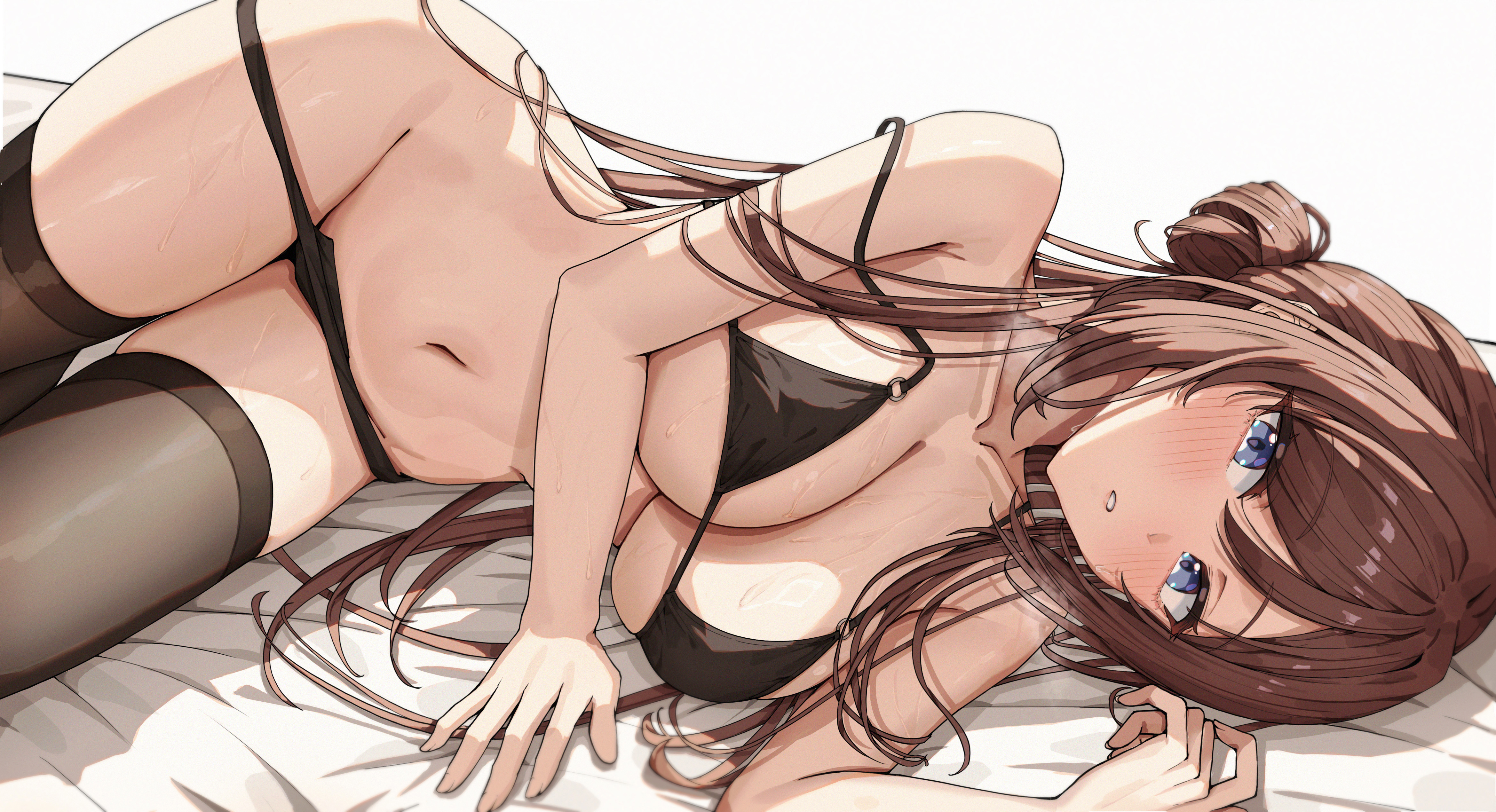 bra gakuen_idolm@ster himesaki_rinami mimma_ring_(nobuyueli) pantsu panty_pull the_idolm@ster thighhighs wet