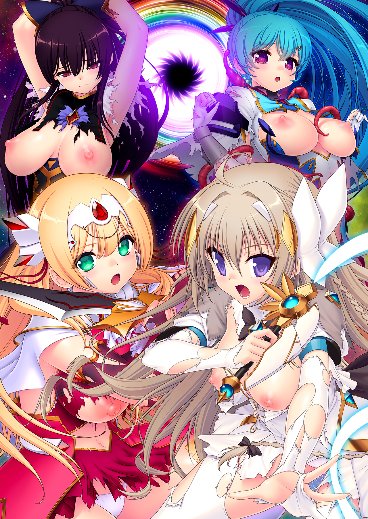 breasts nipples no_bra pantsu sword tagme tentacles thighhighs torn_clothes triangle wardrobe_malfunction weapon