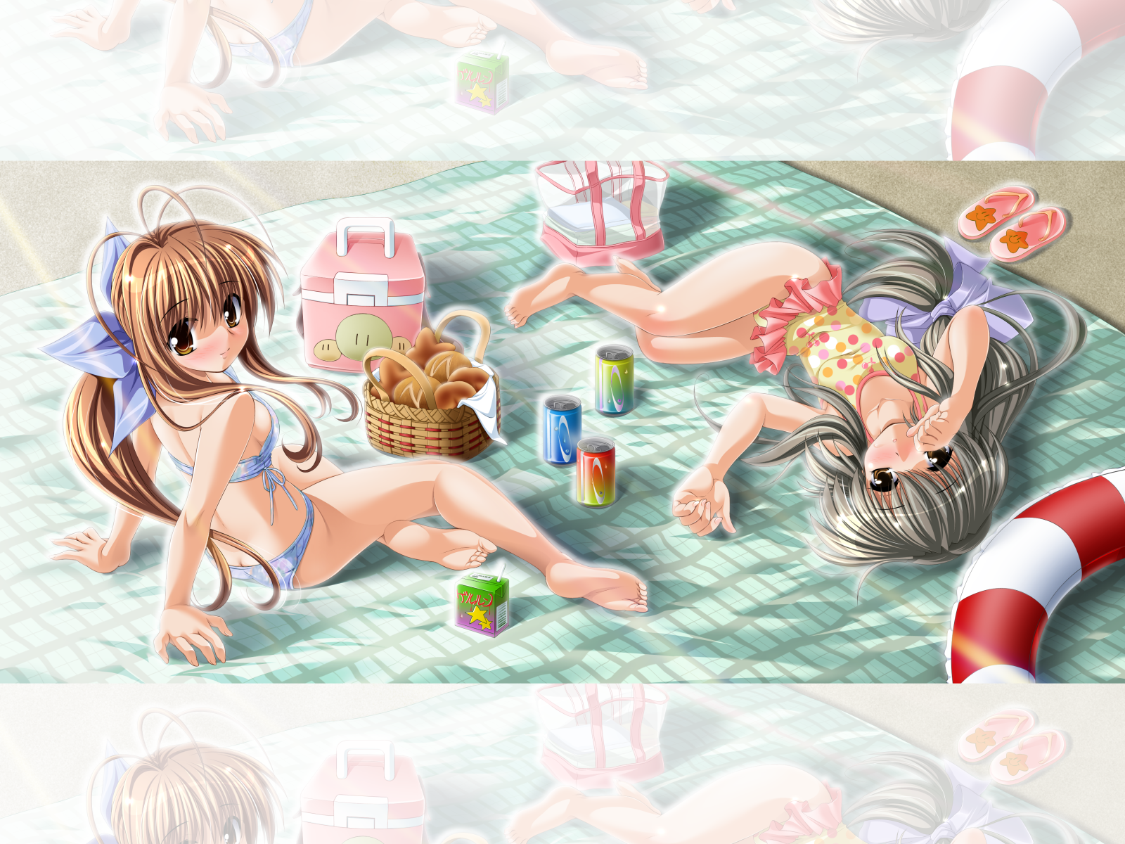 bikini clannad feet furukawa_sanae ibuki_fuuko swimsuits wallpaper watsuki_ayamo watsukiya