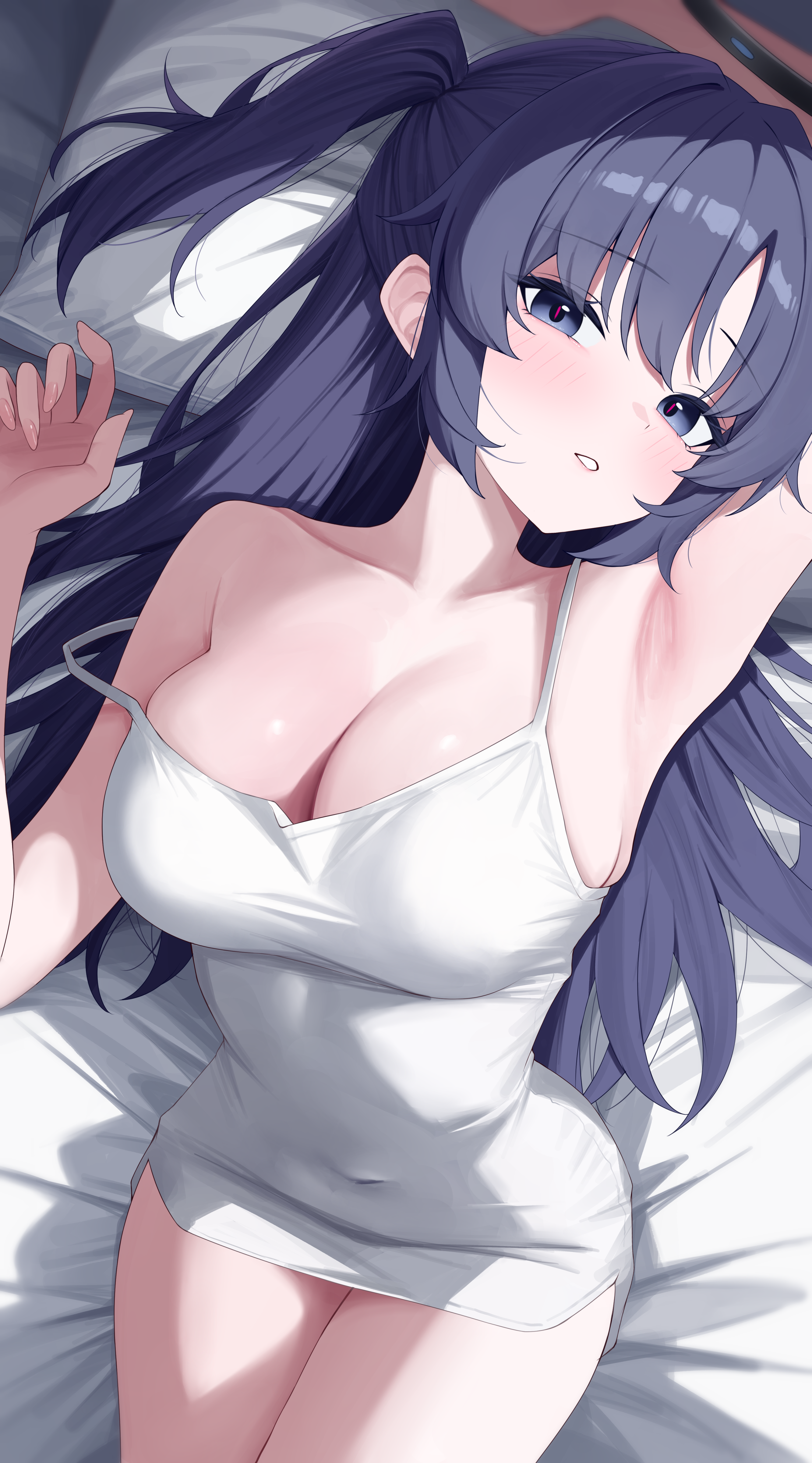 blue_archive dress halo hayase_yuuka no_bra sei_(0724sei6)