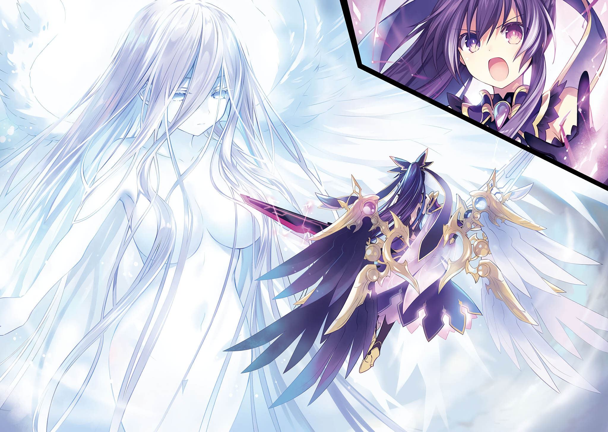 tsunako date a live takamiya mio yatogami tenka yatogami tooka detexted  heels naked sword wings, #568153