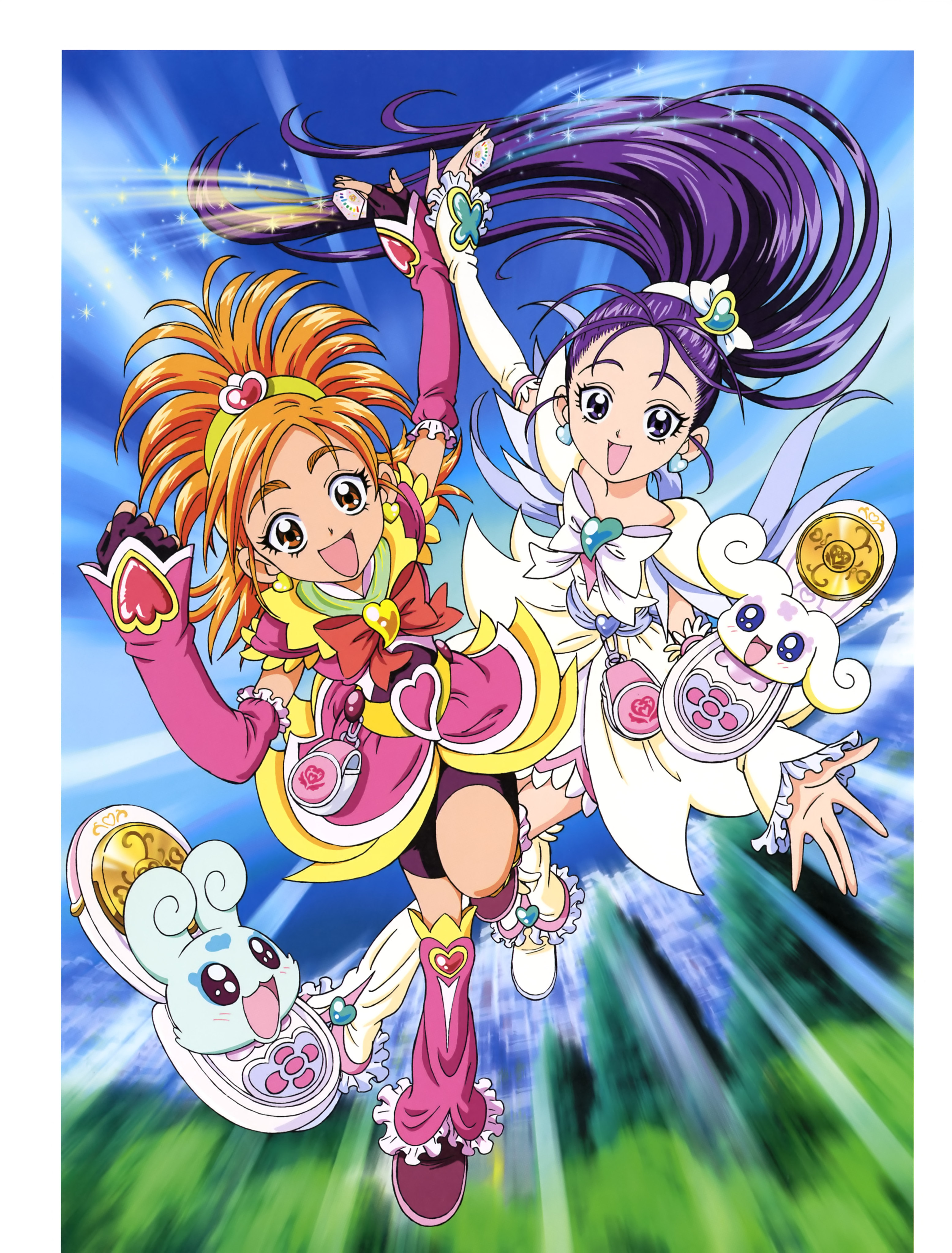 bike_shorts choppy dress flappy futari_wa_precure_splash_star hyuuga_saki inagami_akira mishou_mai precure