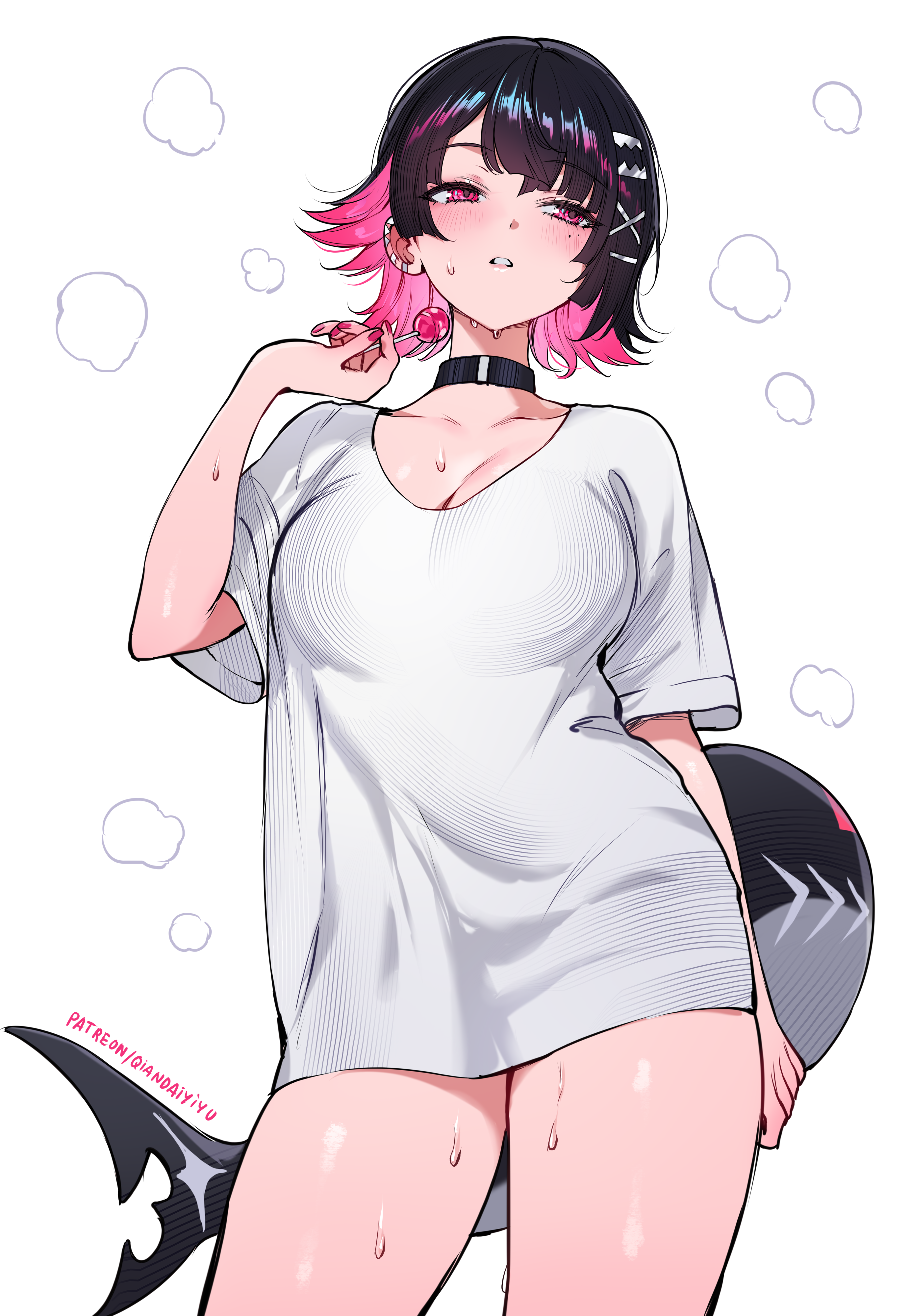 cleavage ellen_joe no_bra qiandaiyiyu tail wet zenless_zone_zero