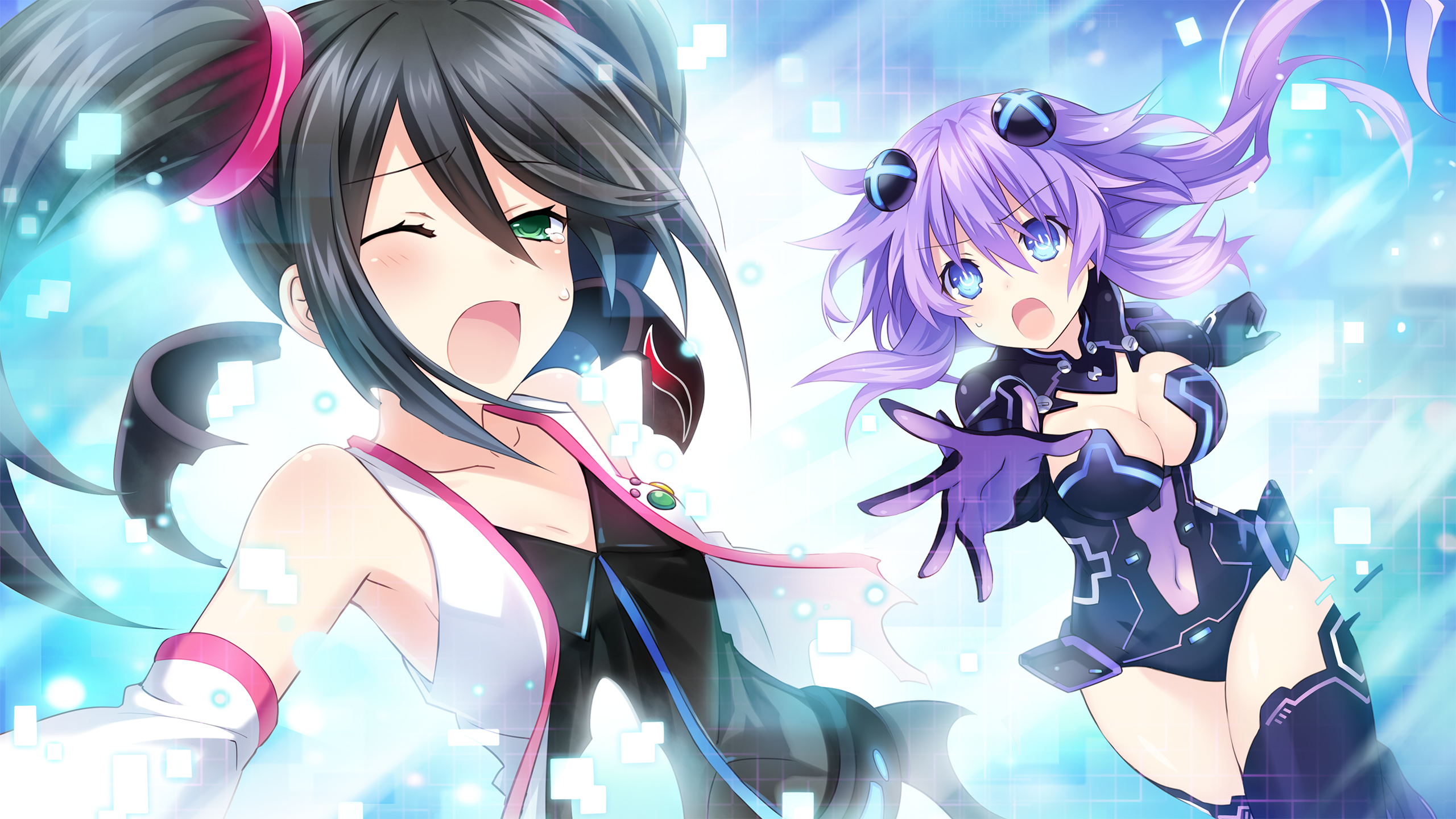 bodysuit choujigen_game_neptune cleavage game_cg purple_heart sega_hard_girls sega_saturn_(sega_hard_girls) thighhighs tsunako