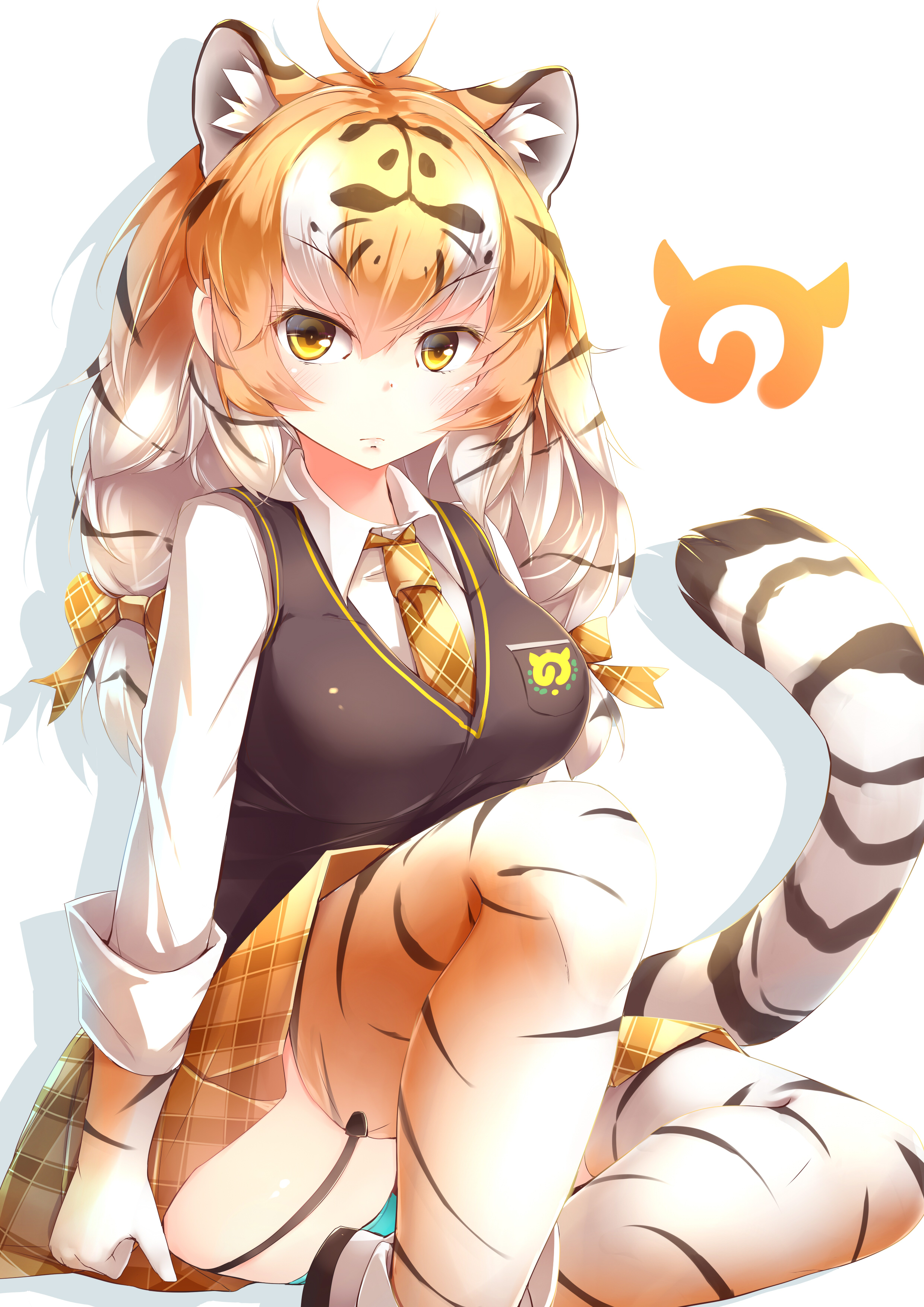 amur_tiger animal_ears kanzakietc kemono_friends seifuku stockings tail thighhighs