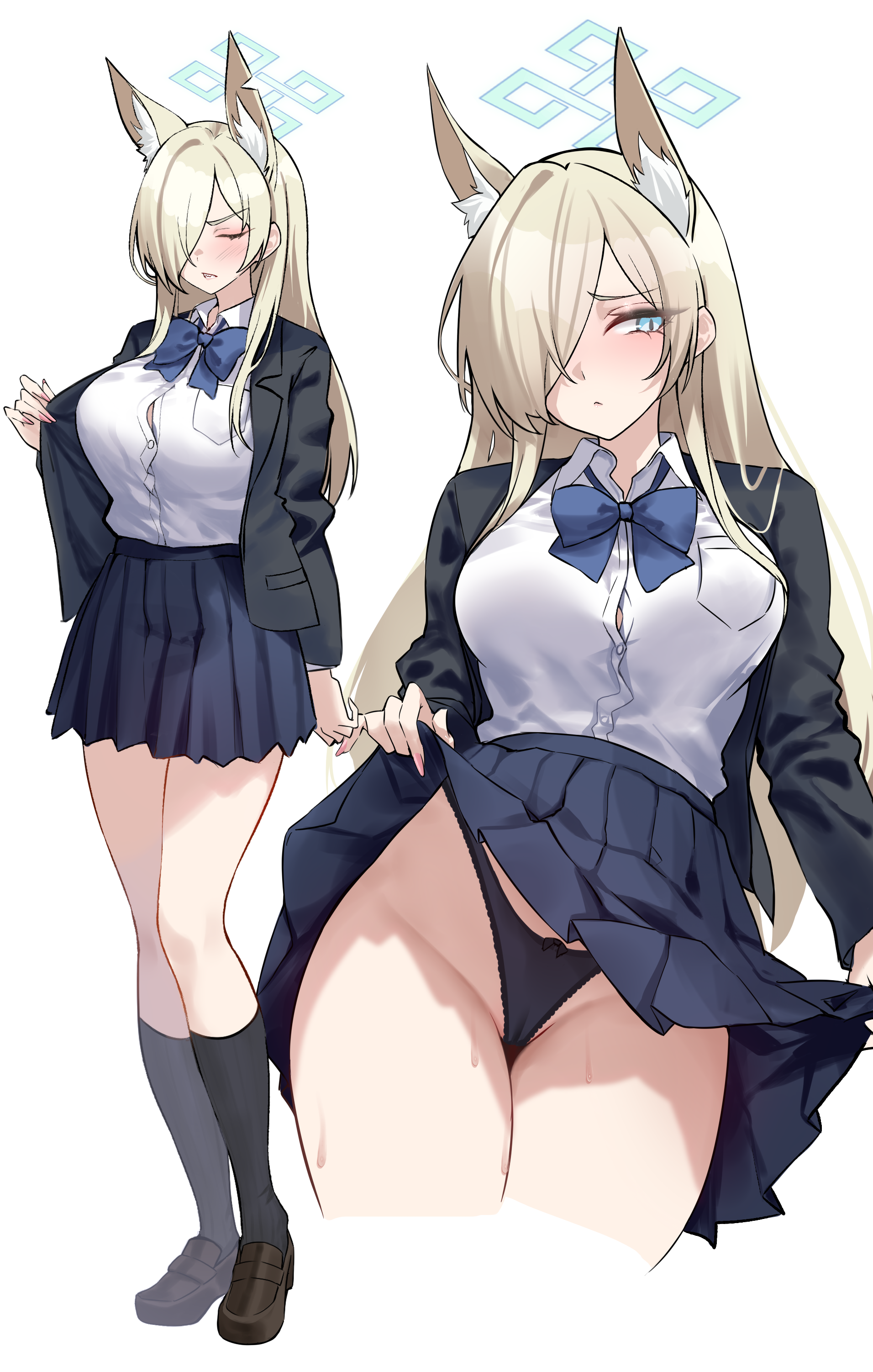 animal_ears blue_archive cameltoe halo ogata_kanna_(blue_archive) pantsu seifuku shigure skirt_lift