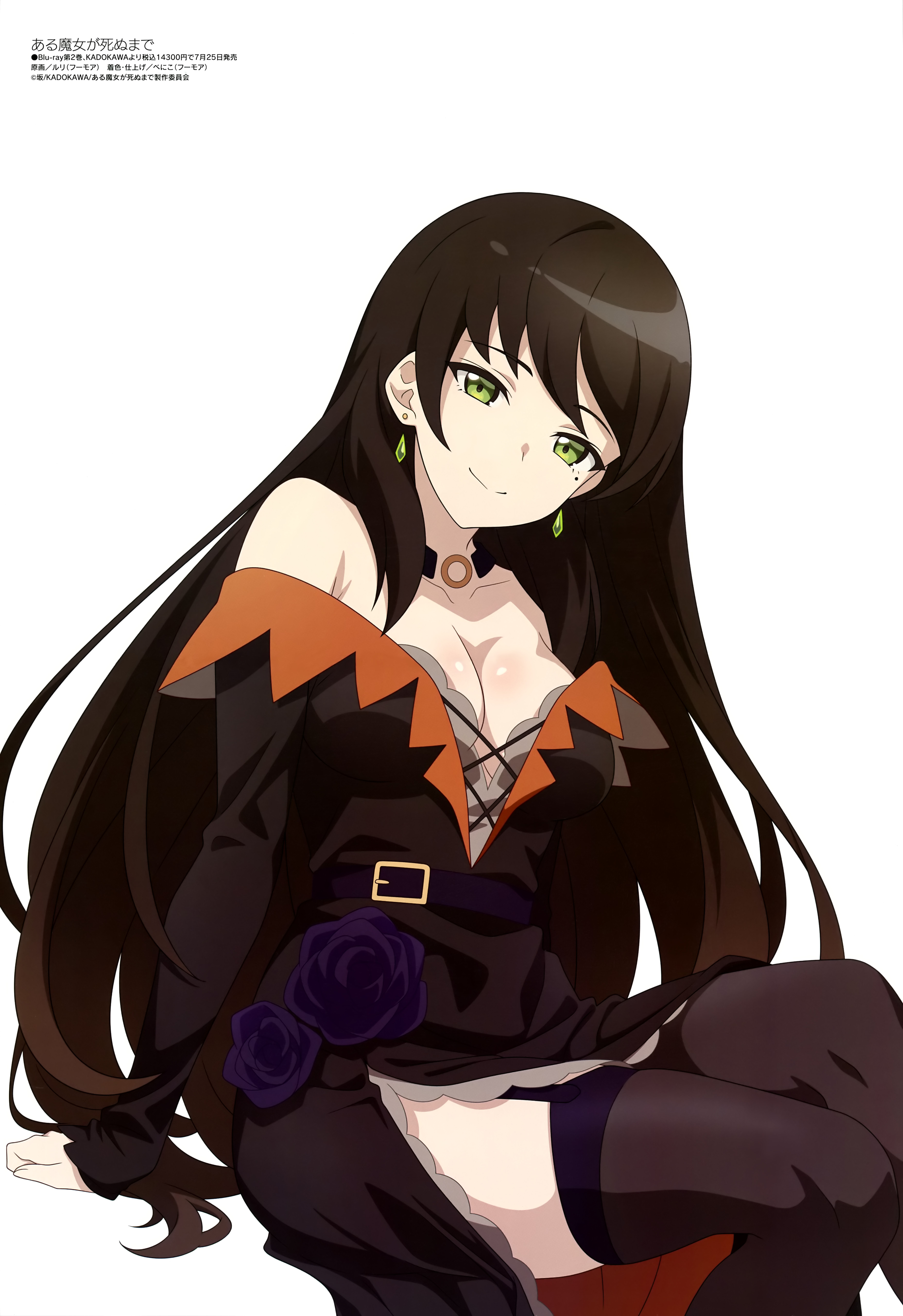aru_majo_ga_shinu_made dress inori_(aru_majo_ga_shinu_made) no_bra ruri_(whomor) skirt_lift stockings thighhighs