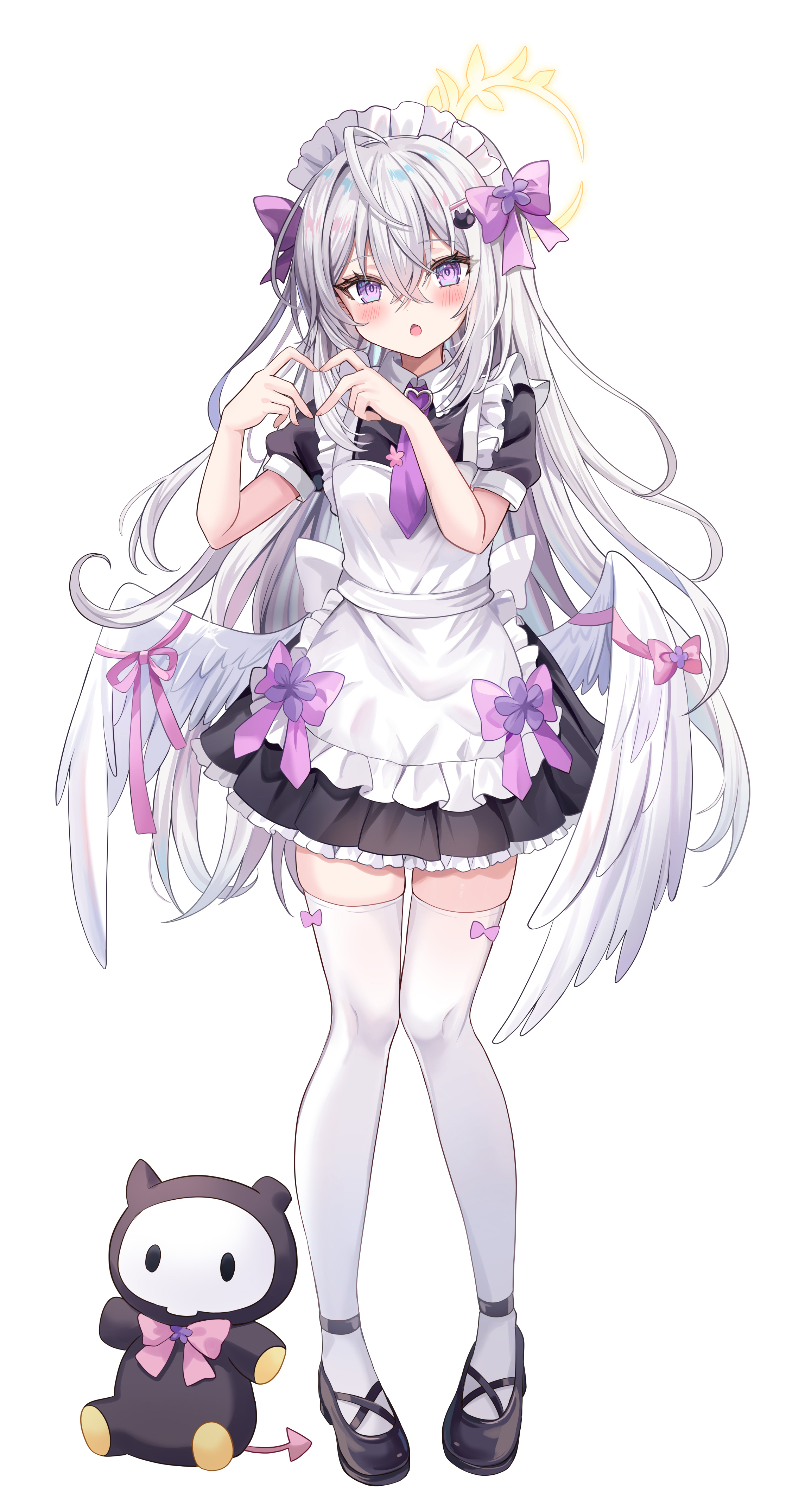 angel blue_archive maid retsuto shirasu_azusa thighhighs wings