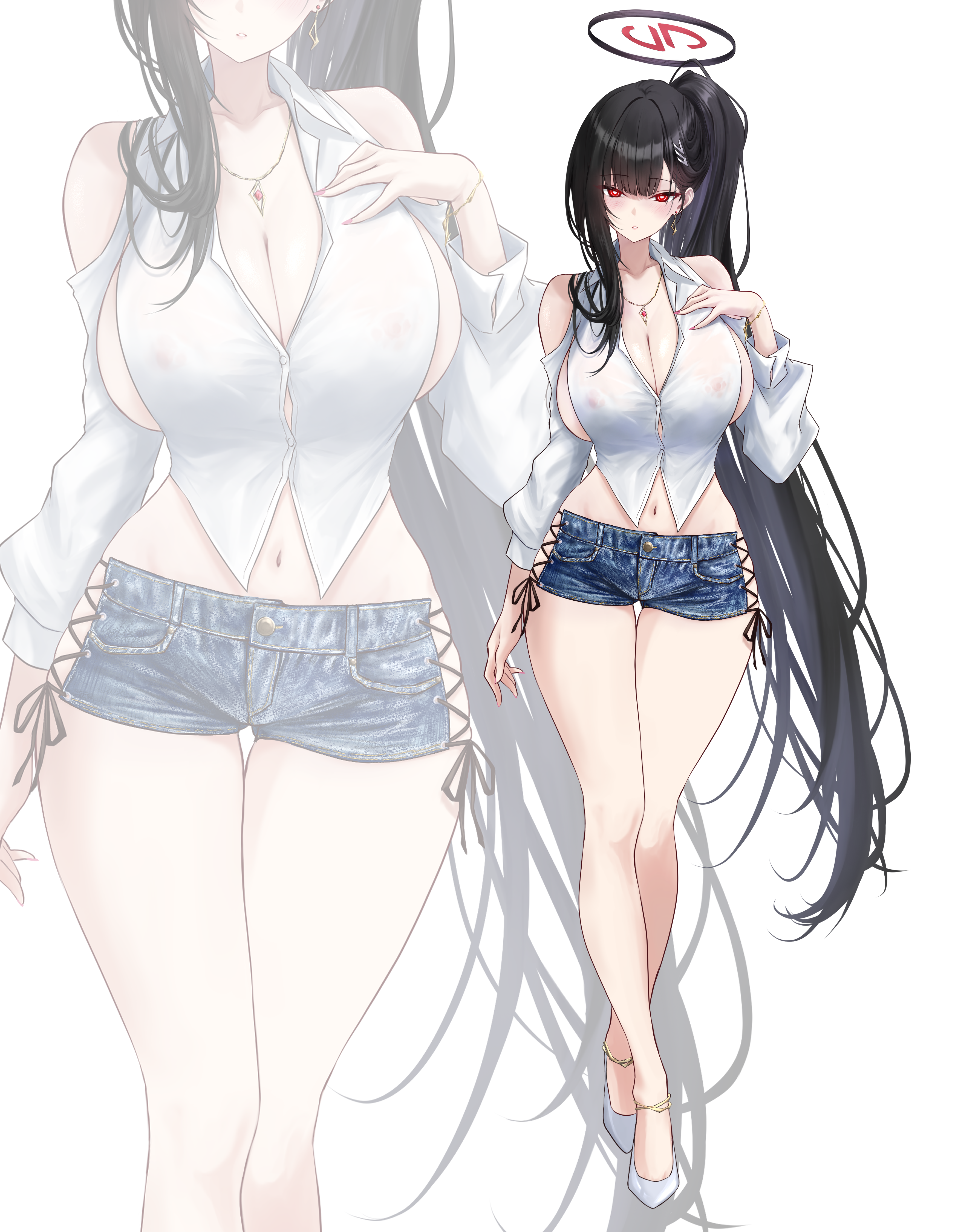 areola blue_archive halo no_bra noa_(skae3323) see_through tsukatsuki_rio