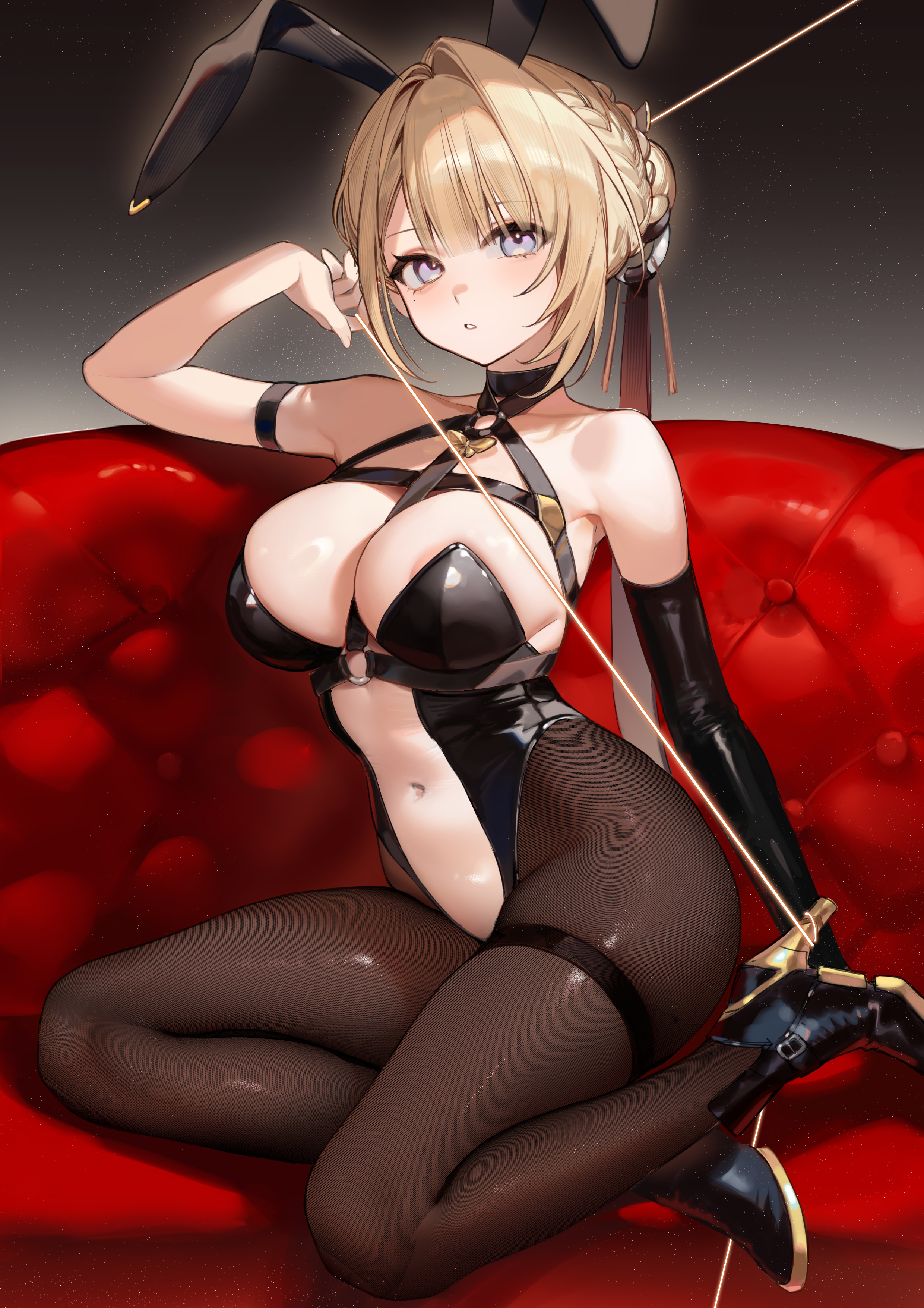 animal_ears bunny_ears bunny_girl evelyn_chevalier garter heels no_bra pantyhose smilesmile1312 zenless_zone_zero