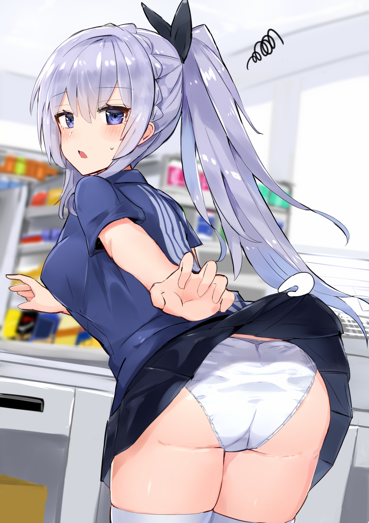 ass azur_lane lawson pantsu rodney_(azur_lane) skirt_lift thighhighs uniform wardrobe_malfunction xenonstriker