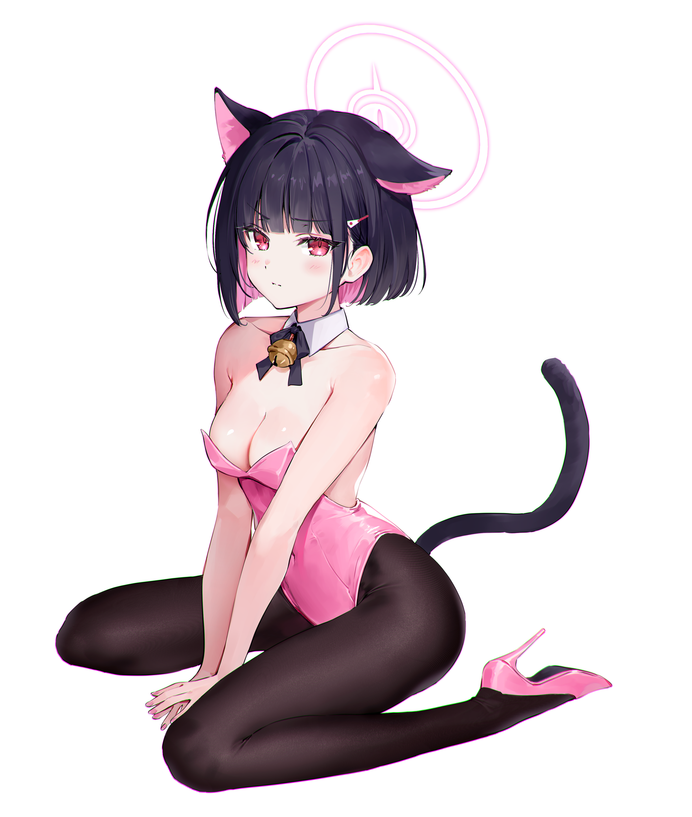 animal_ears blue_archive halo heels kyouyama_kazusa leotard nekomimi no_bra pantyhose rity tail