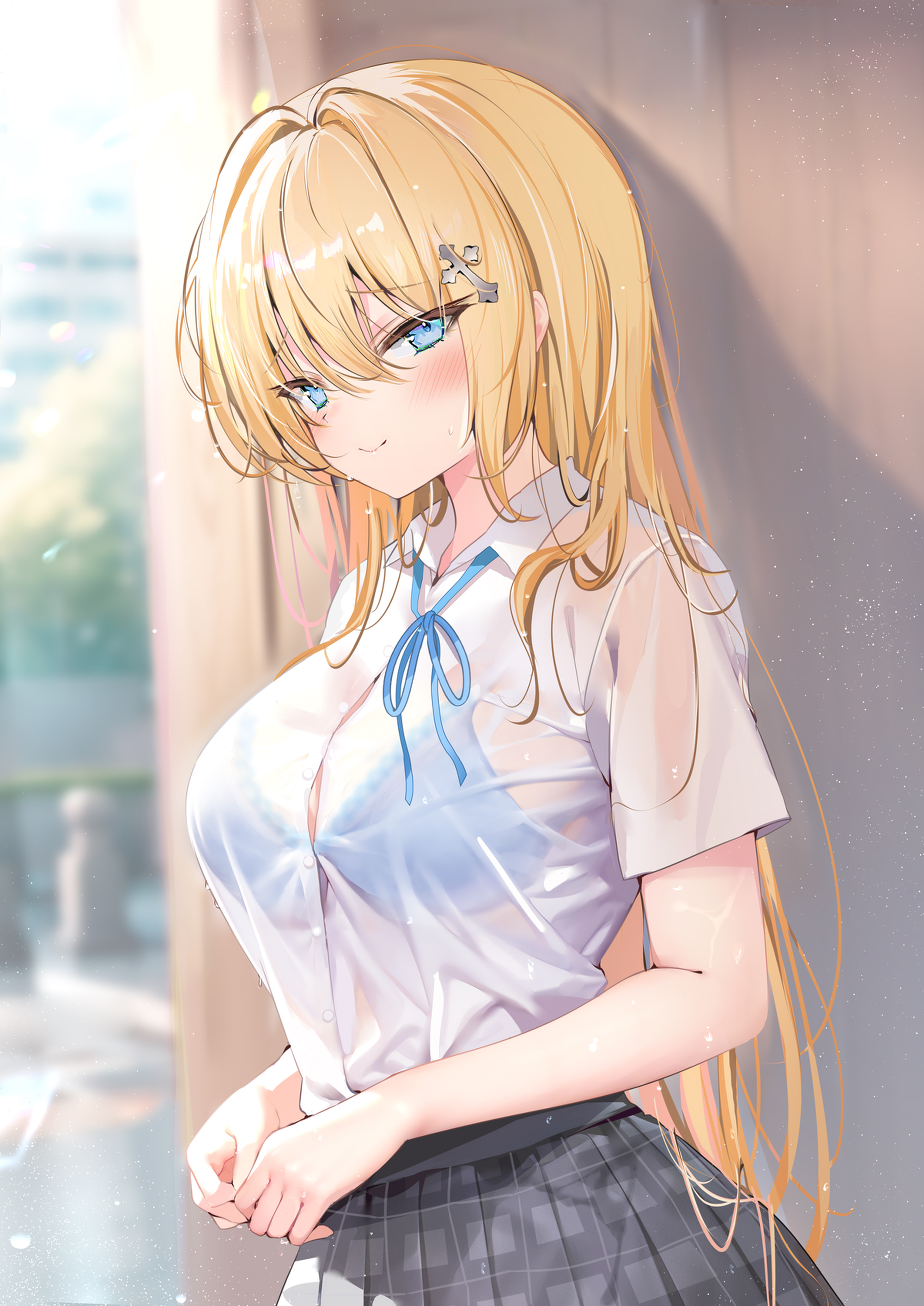 bra pon see_through seifuku wet wet_clothes