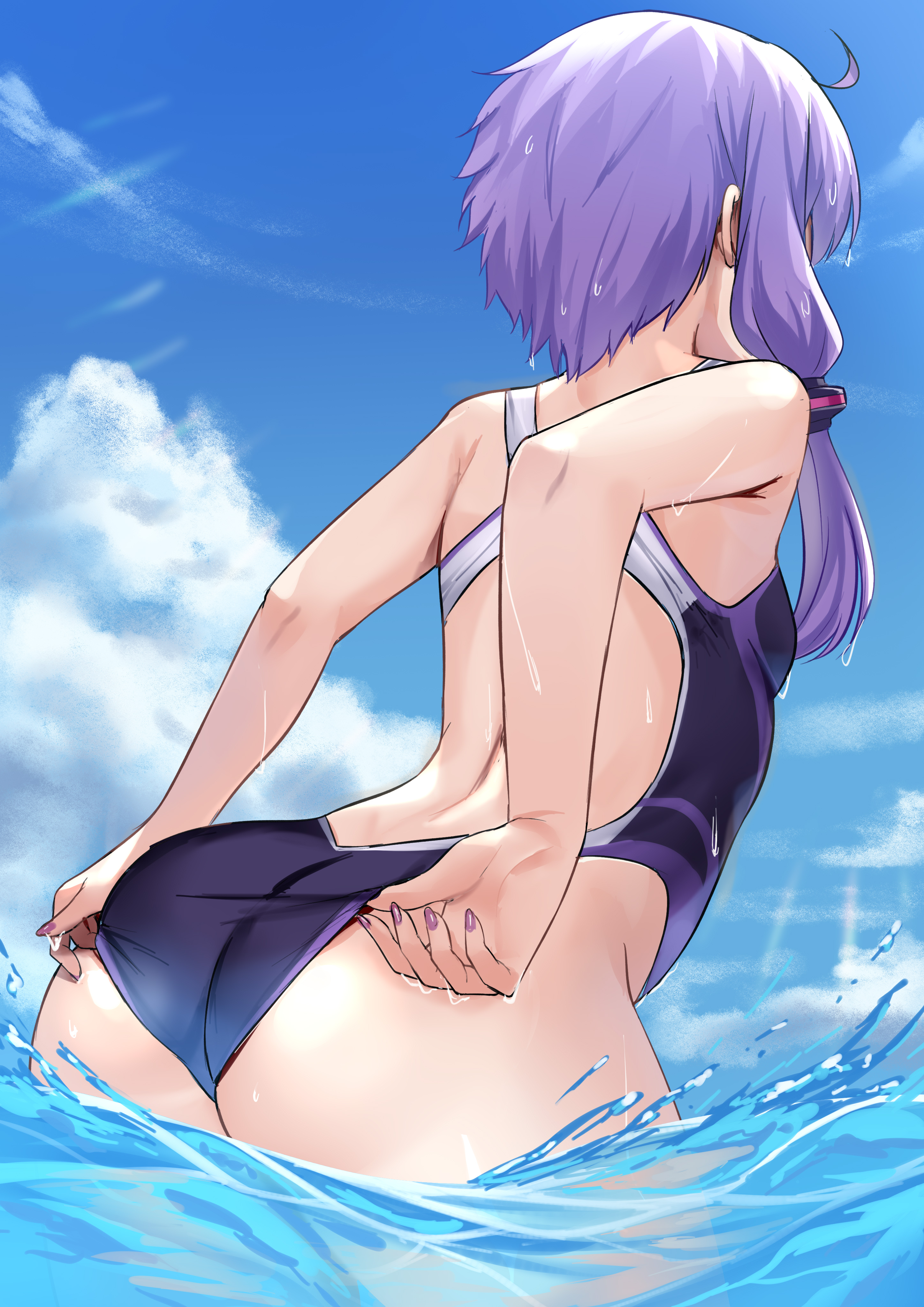 ass swimsuits tenneko_yuuri voiceroid wet yuzuki_yukari