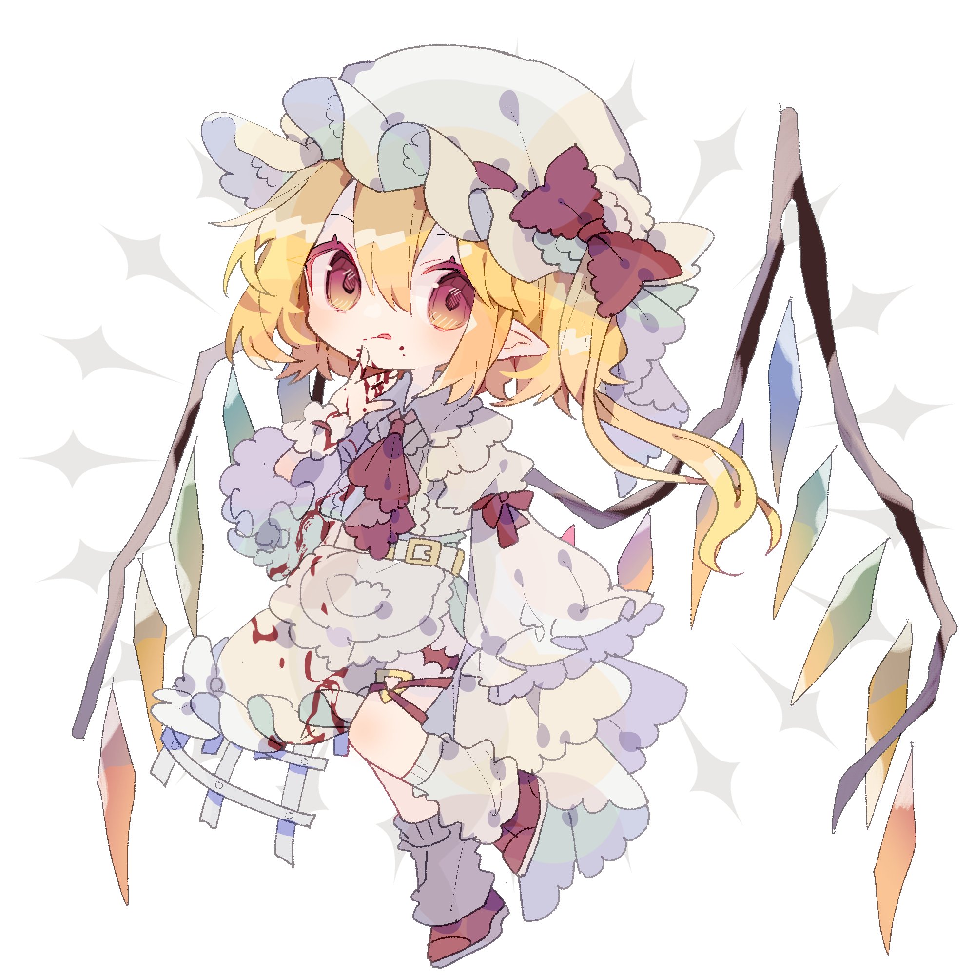 blood chibi flandre_scarlet garter nikorashika pointy_ears touhou wings