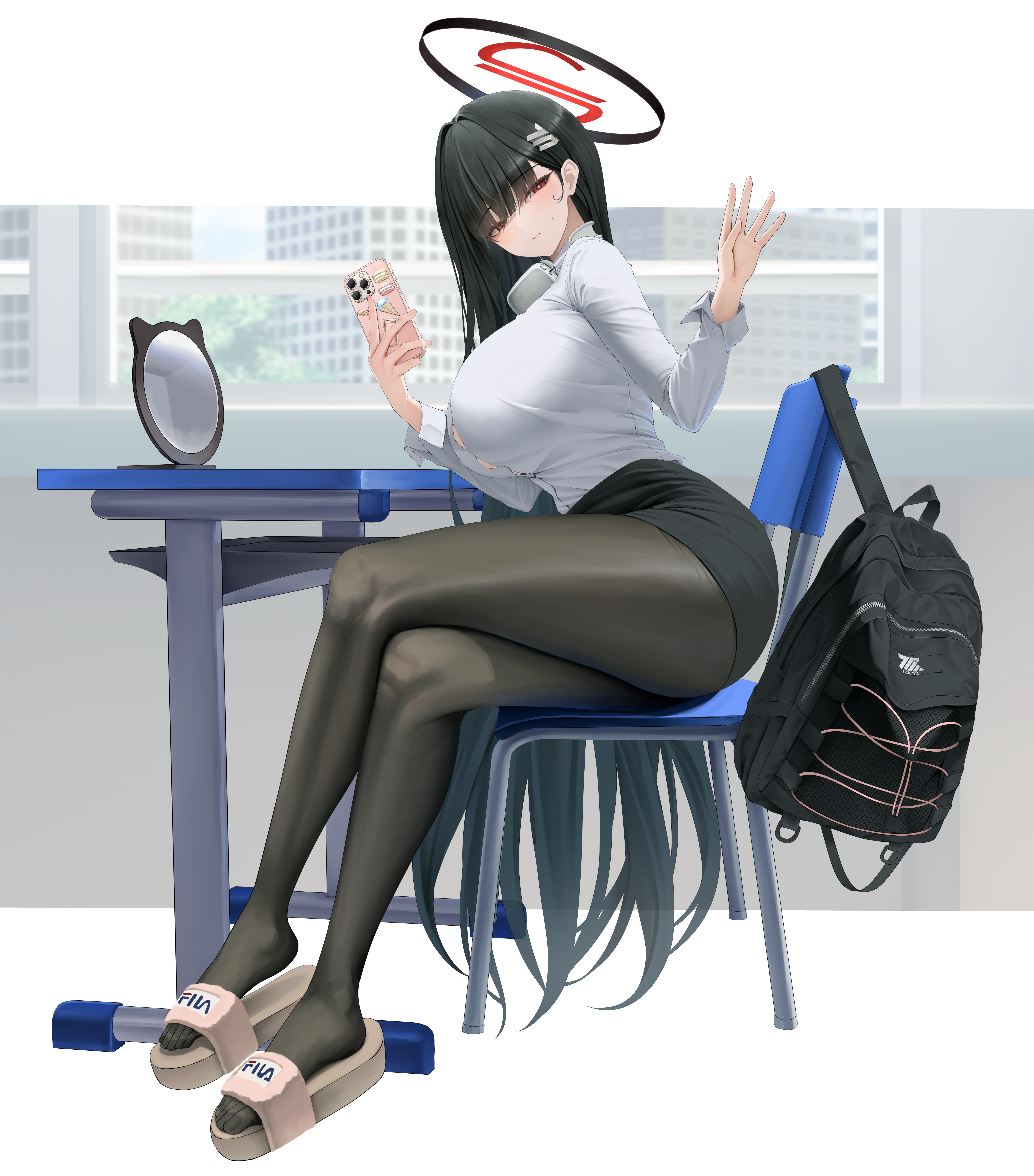 blue_archive halo headphones momoriko pantyhose tsukatsuki_rio