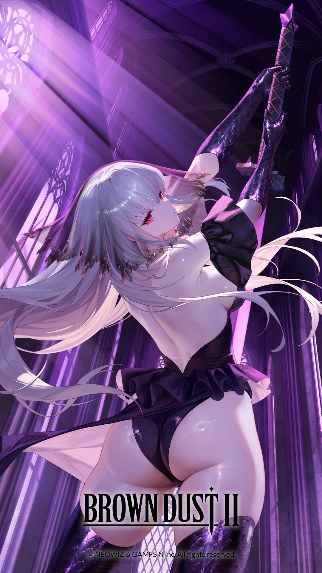 ass blade_(brown_dust_ii) brown_dust_ii leotard no_bra origami sword thighhighs