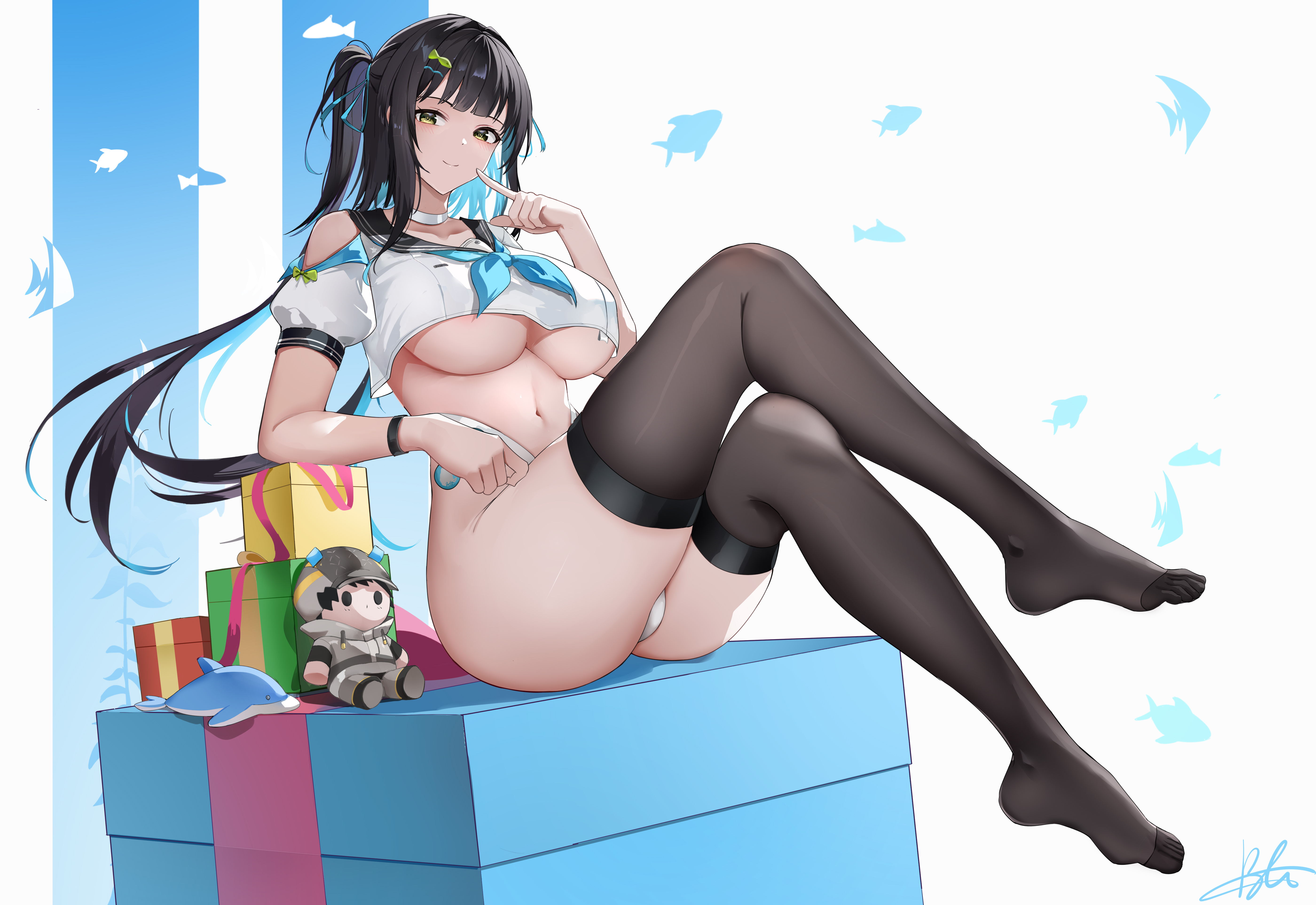 baige0 chibi feet no_bra pantsu seifuku siris snowbreak:_containment_zone thighhighs thong underboob