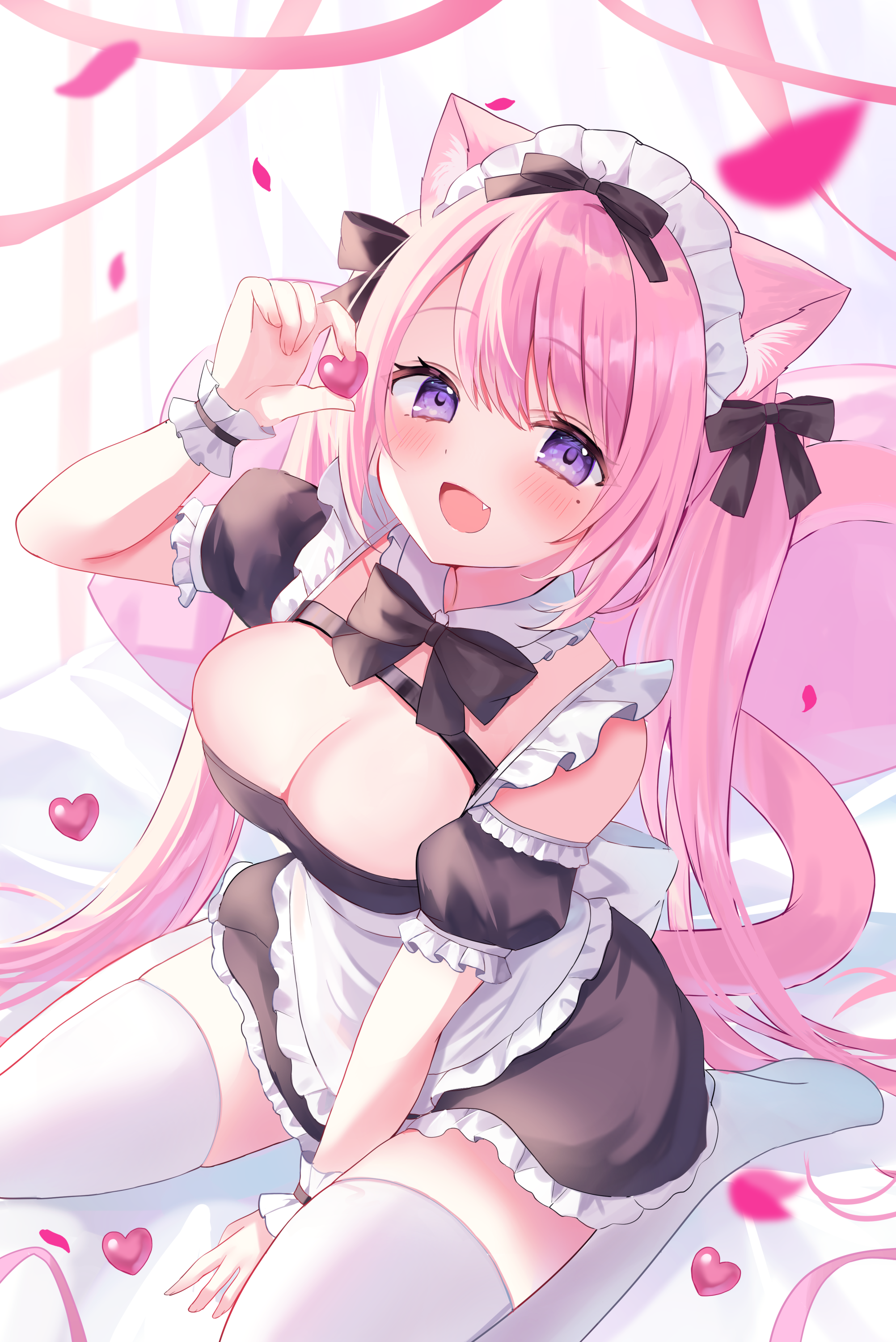 animal_ears hamico maid nekomimi no_bra tail thighhighs